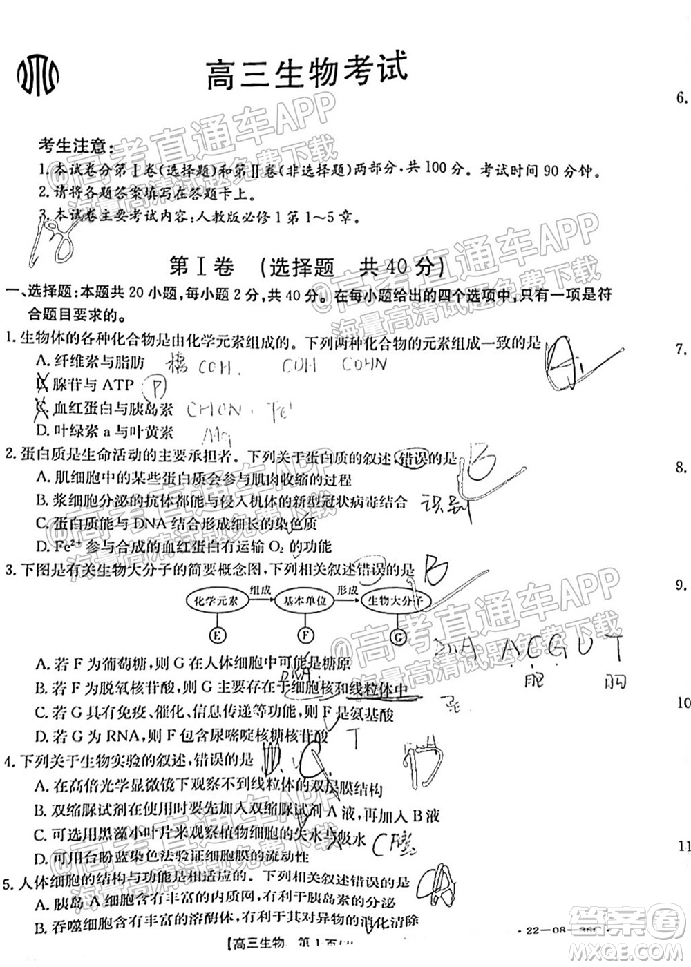 2022屆內(nèi)蒙古金太陽高三9月聯(lián)考生物試題及答案