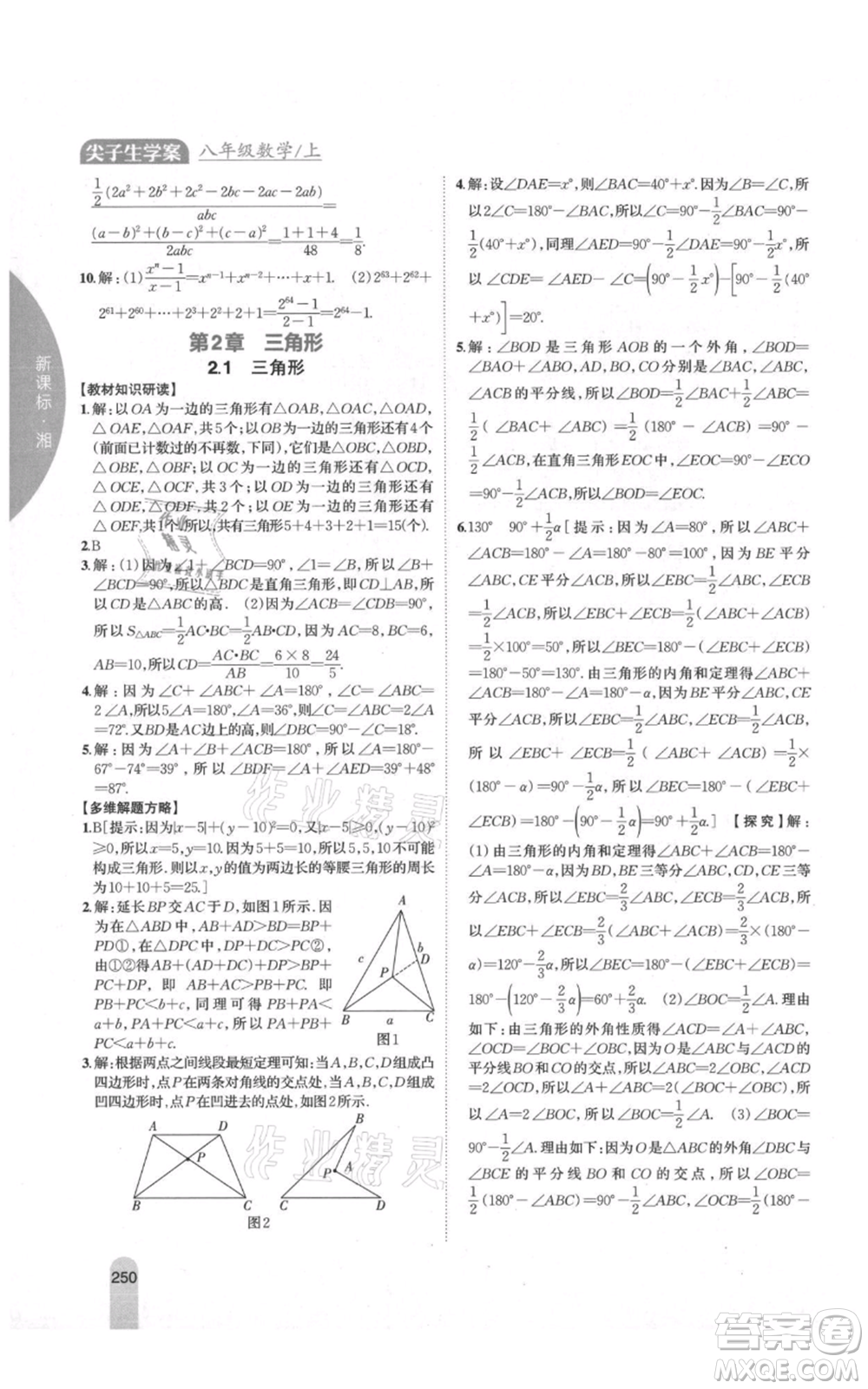 吉林人民出版社2021尖子生學案八年級上冊數(shù)學湘教版參考答案