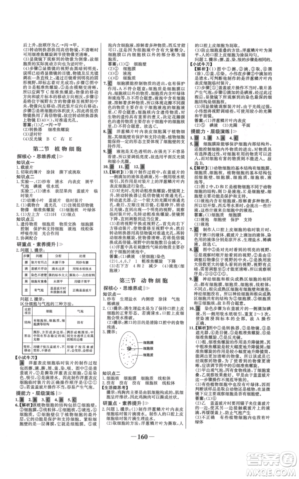 未來出版社2021世紀金榜金榜學案七年級上冊生物人教版廣東專版參考答案