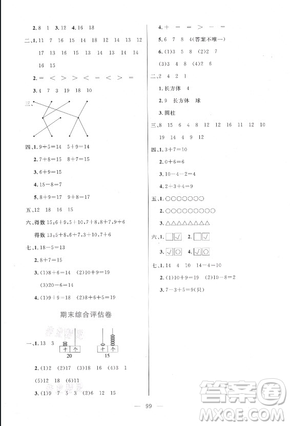 北方婦女兒童出版社2021狀元陪練課時優(yōu)化設(shè)計數(shù)學(xué)一年級上冊青島版答案