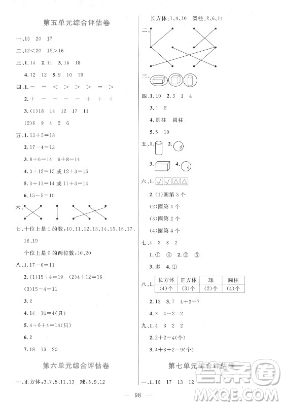 北方婦女兒童出版社2021狀元陪練課時優(yōu)化設(shè)計數(shù)學(xué)一年級上冊青島版答案