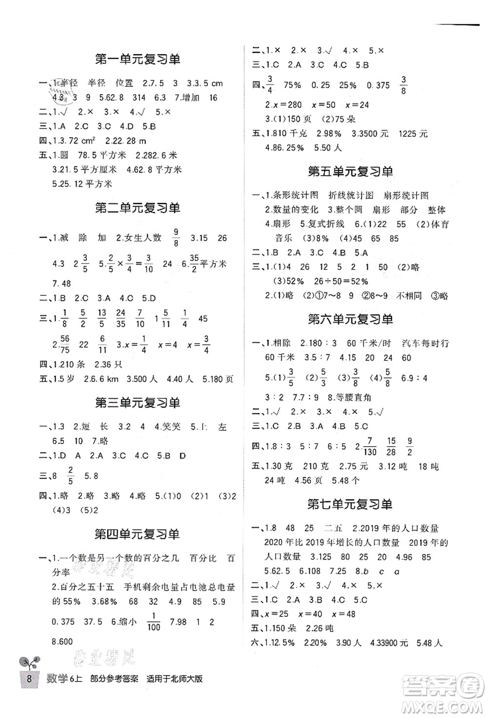 四川教育出版社2021新課標小學生學習實踐園地六年級數(shù)學上冊北師大版答案