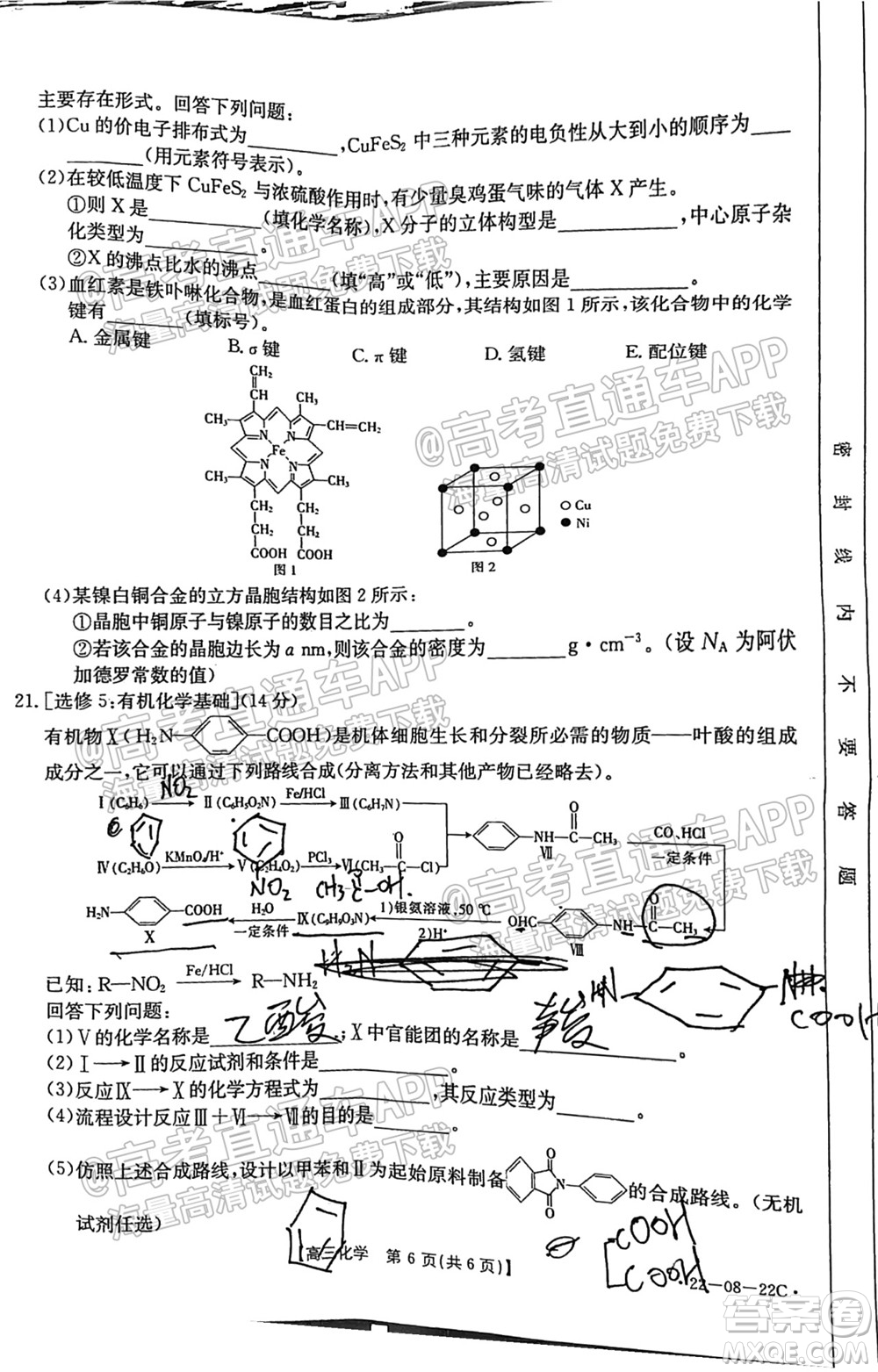 2022屆廣東金太陽9月聯(lián)考高三一輪復(fù)習(xí)調(diào)研考化學(xué)試題及答案