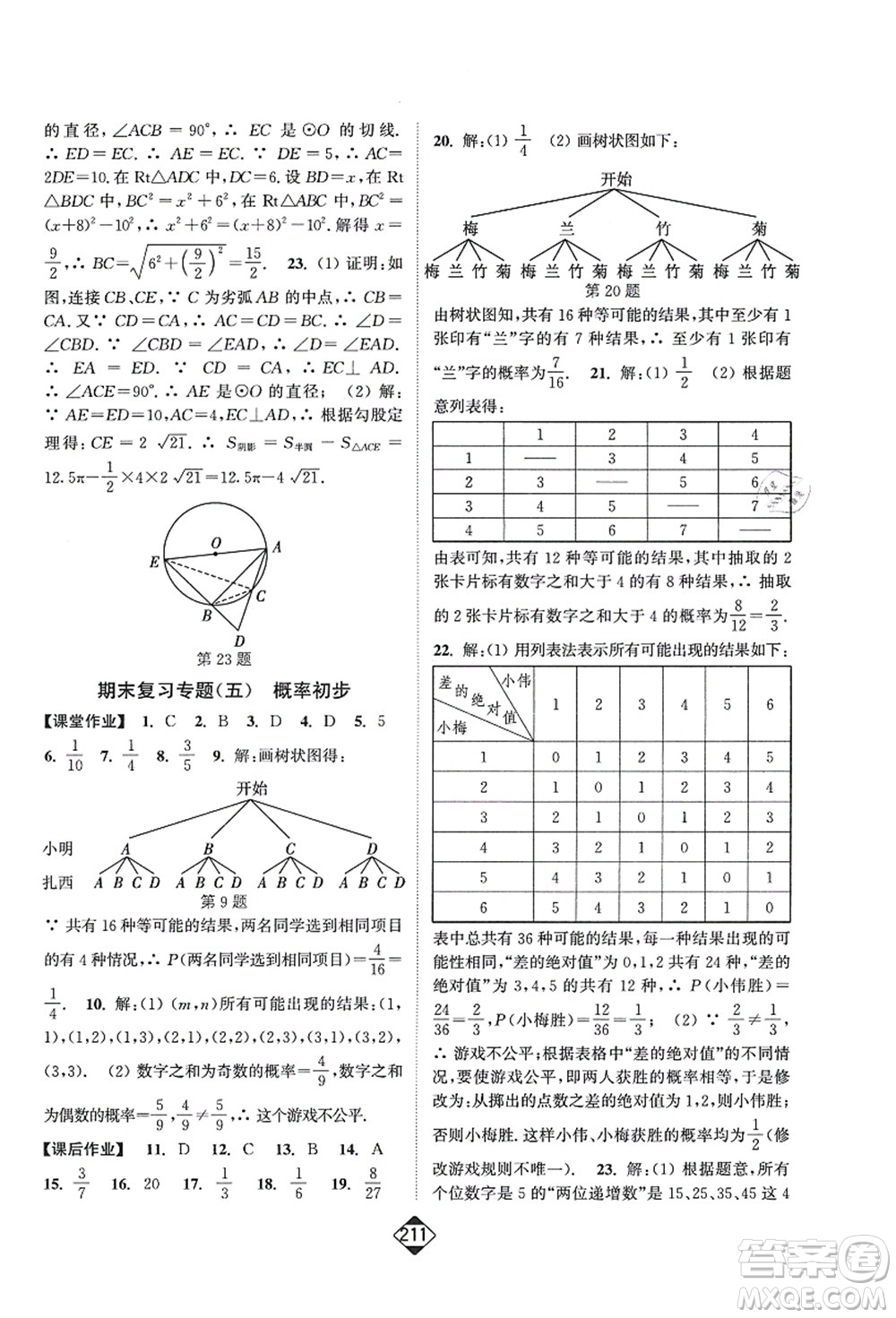 延邊大學(xué)出版社2021輕松作業(yè)本九年級數(shù)學(xué)上冊新課標人教版答案