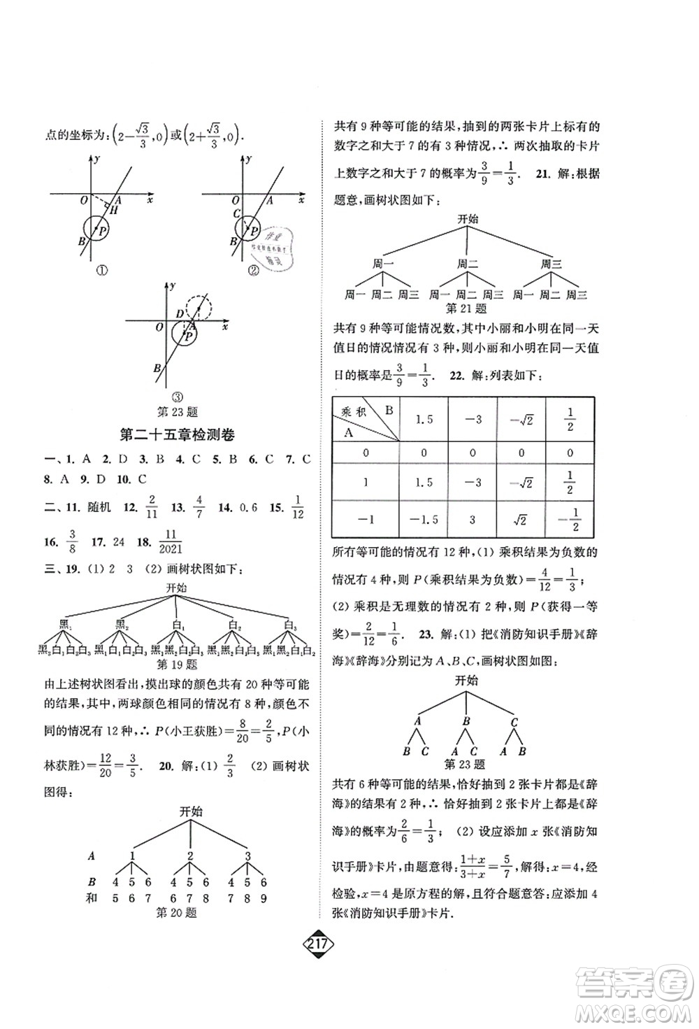 延邊大學(xué)出版社2021輕松作業(yè)本九年級數(shù)學(xué)上冊新課標人教版答案