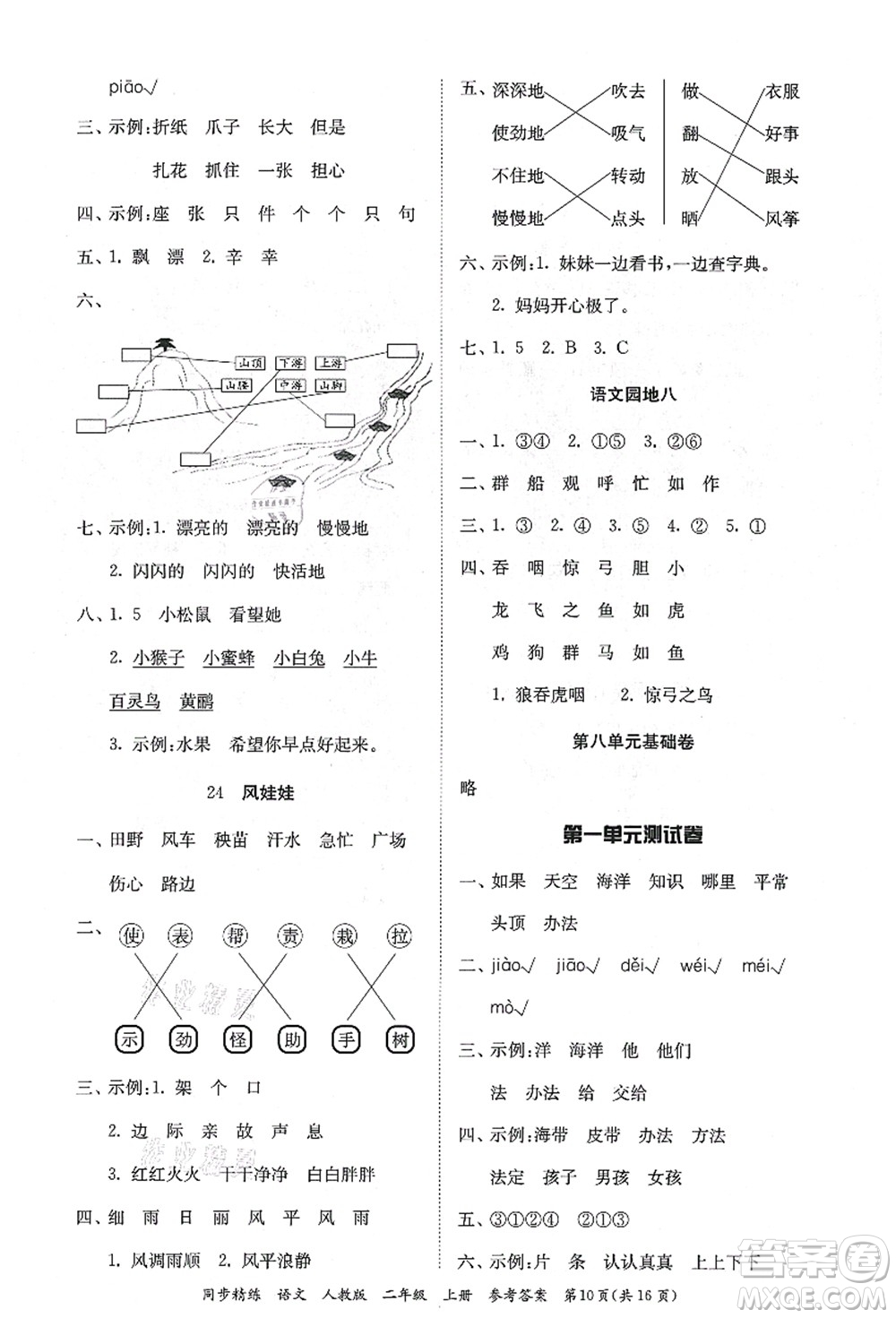 廣東人民出版社2021同步精練二年級(jí)語(yǔ)文上冊(cè)人教版答案