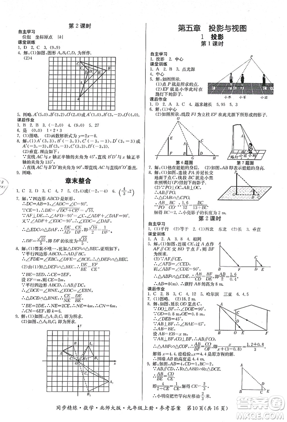 廣東人民出版社2021同步精練九年級數(shù)學(xué)上冊北師大版答案