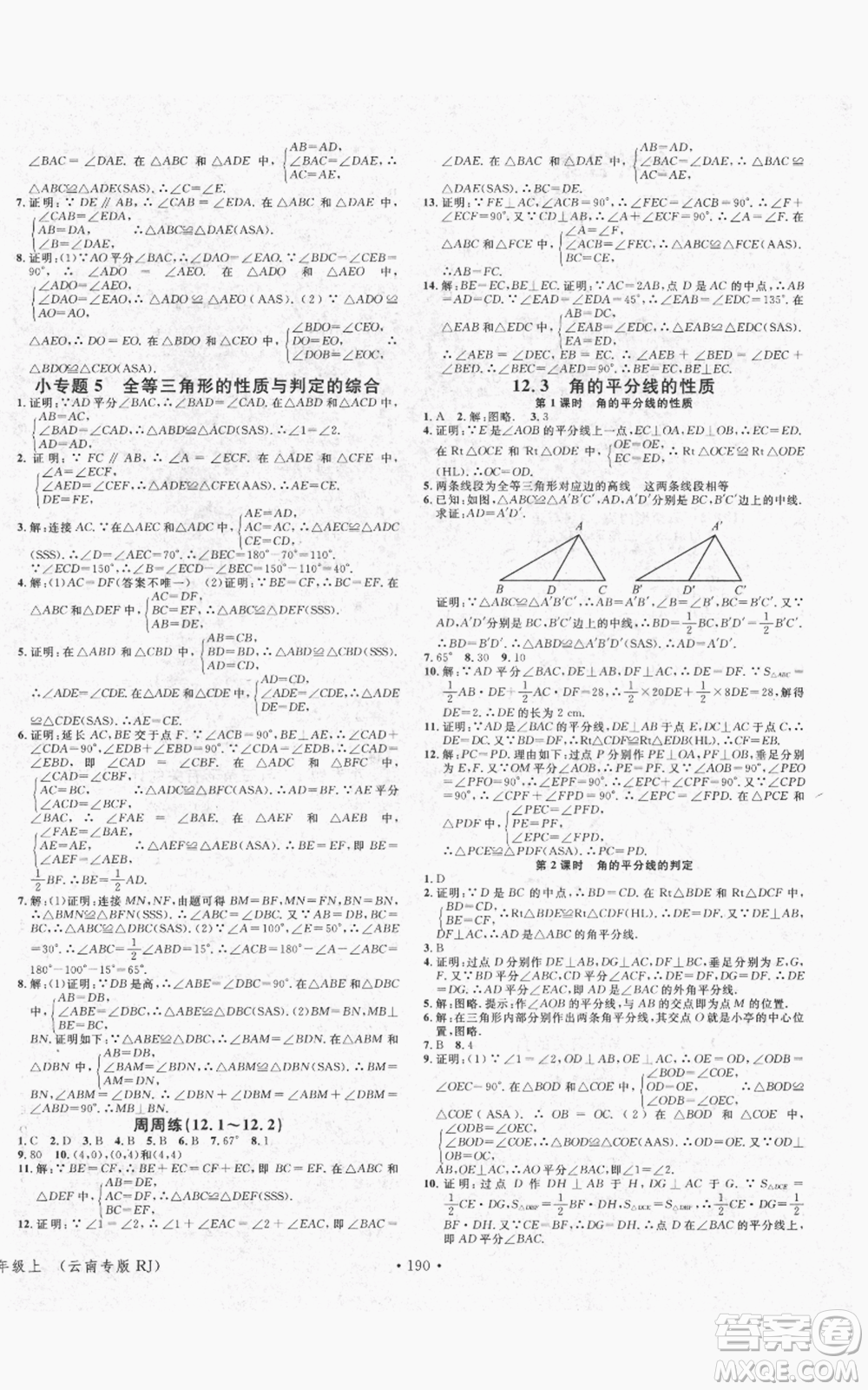 吉林教育出版社2021名校課堂滾動(dòng)學(xué)習(xí)法八年級(jí)上冊(cè)數(shù)學(xué)人教版云南專版參考答案