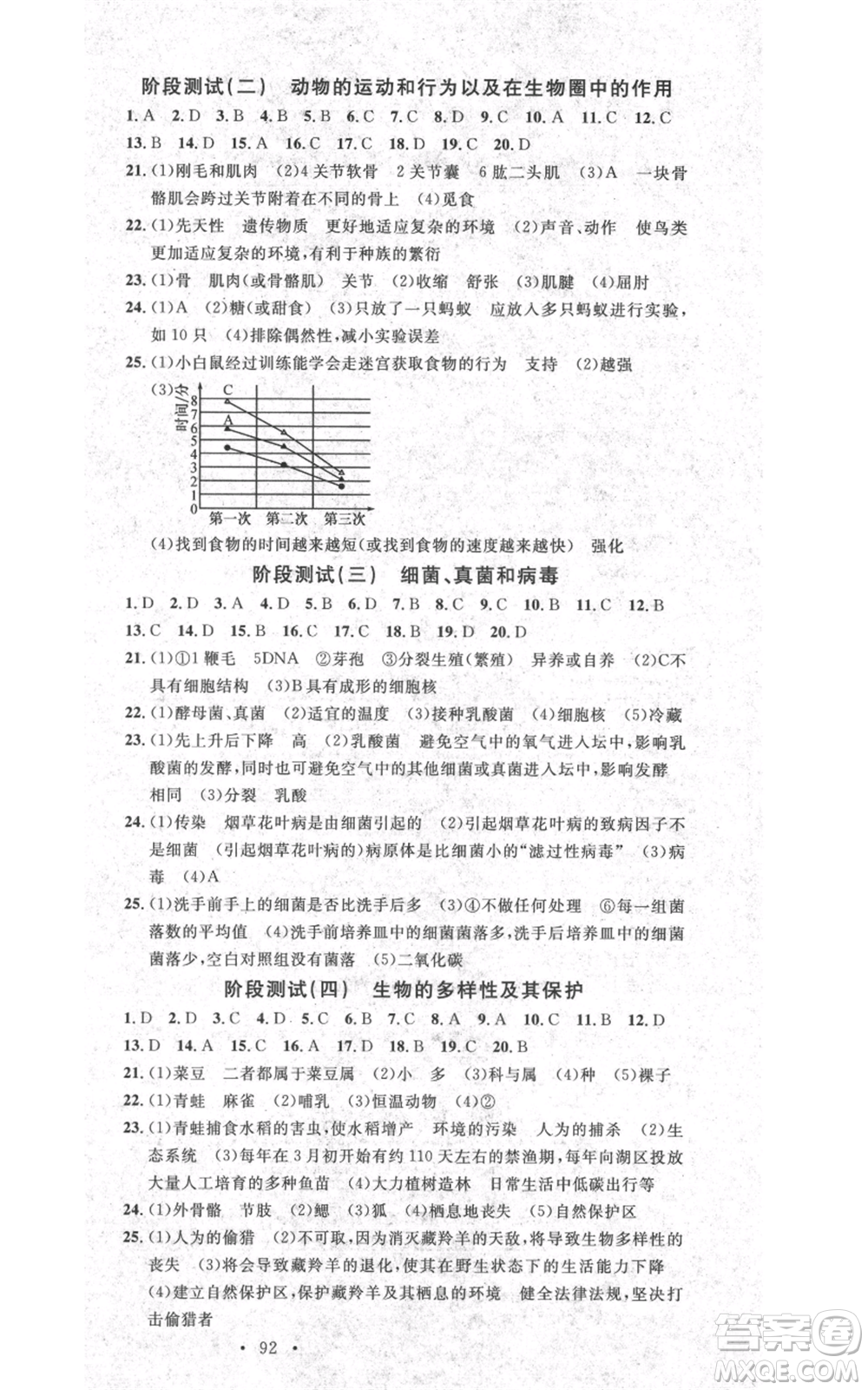 中國地圖出版社2021名校課堂期末復(fù)習(xí)八年級上冊生物人教版參考答案