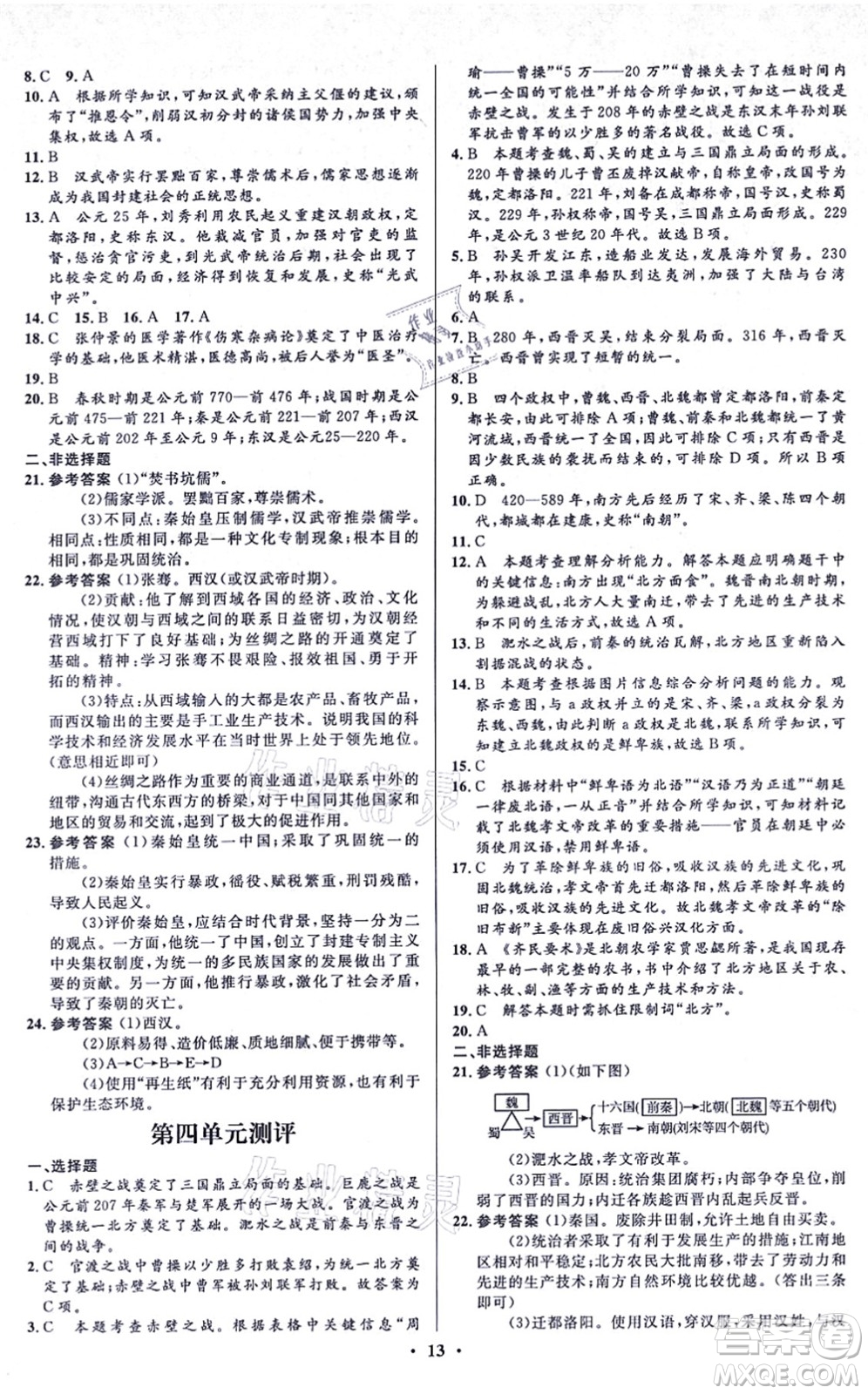 人民教育出版社2021同步解析與測評學(xué)考練七年級歷史上冊人教版江蘇專版答案