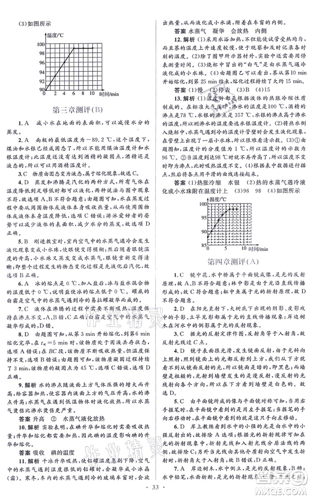 人民教育出版社2021同步解析與測評學(xué)考練八年級物理上冊人教版答案