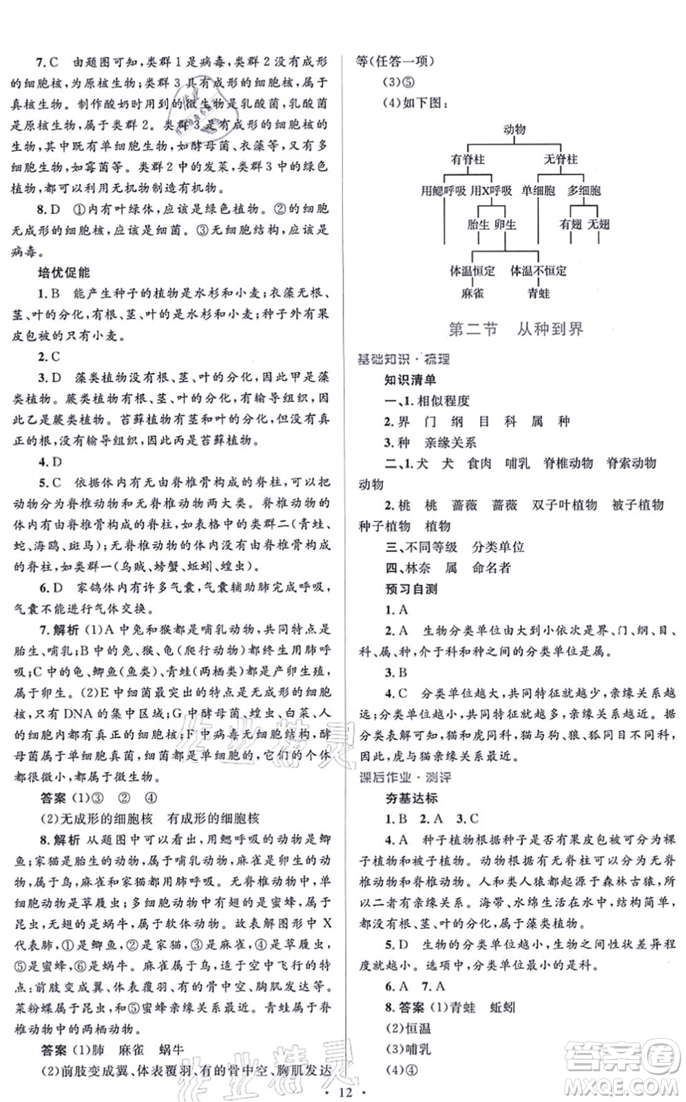 人民教育出版社2021同步解析與測評學考練八年級生物上冊人教版答案