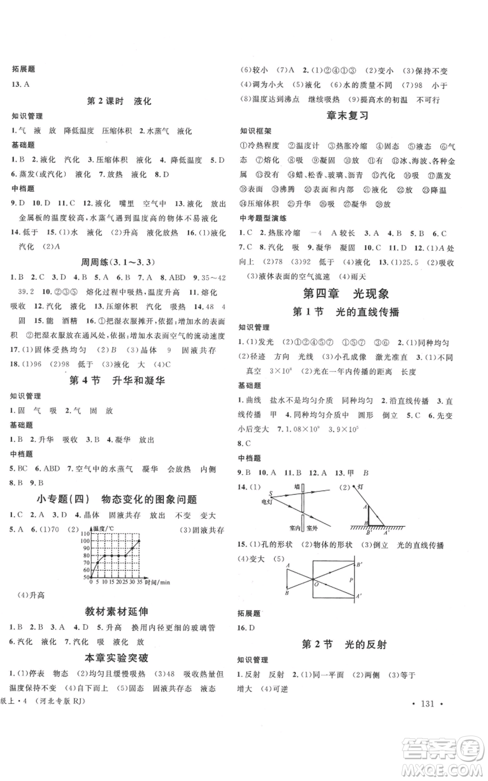 安徽師范大學出版社2021名校課堂八年級上冊物理人教版河北專版參考答案