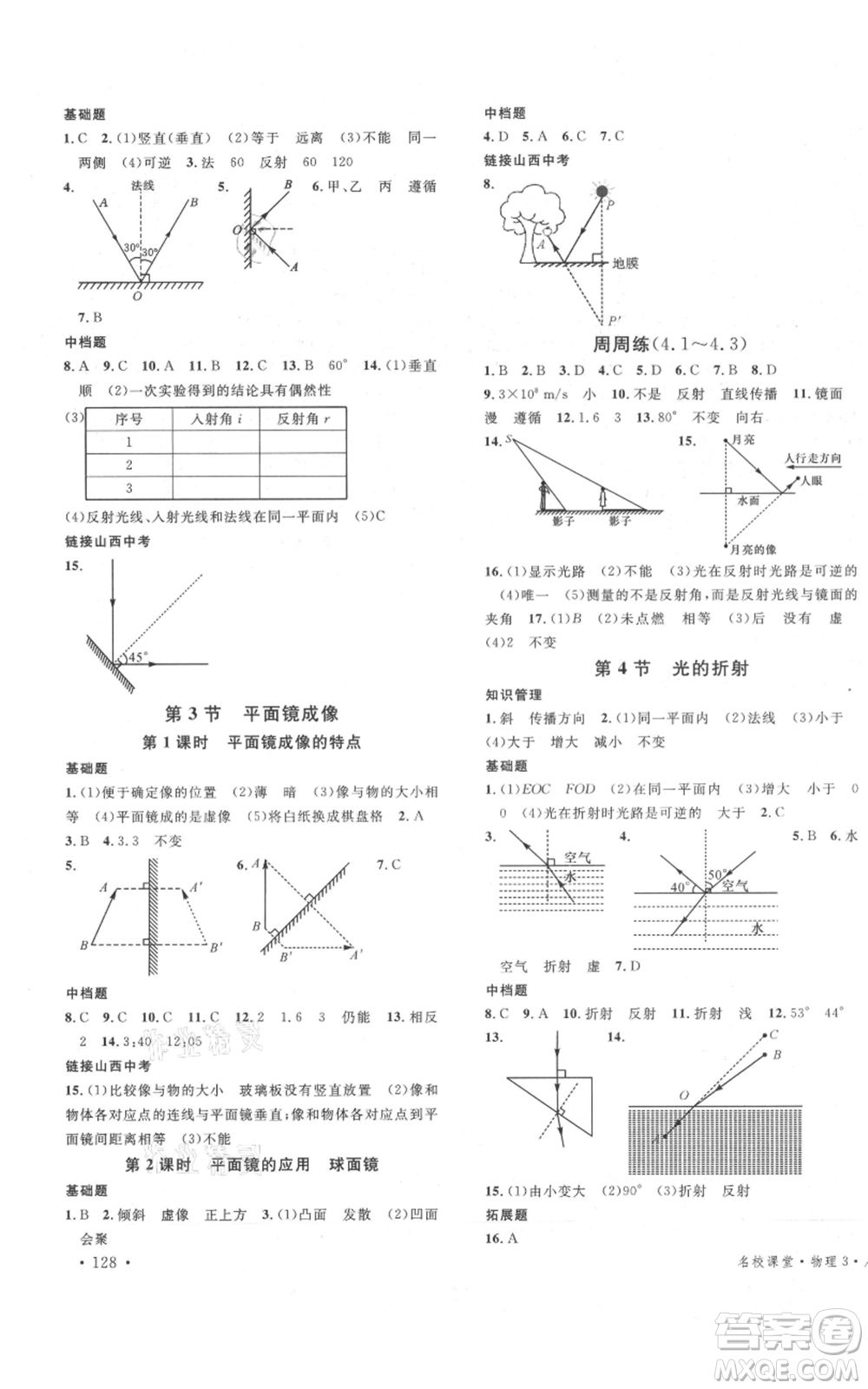 廣東經(jīng)濟(jì)出版社2021名校課堂八年級(jí)上冊(cè)物理人教版山西專(zhuān)版參考答案