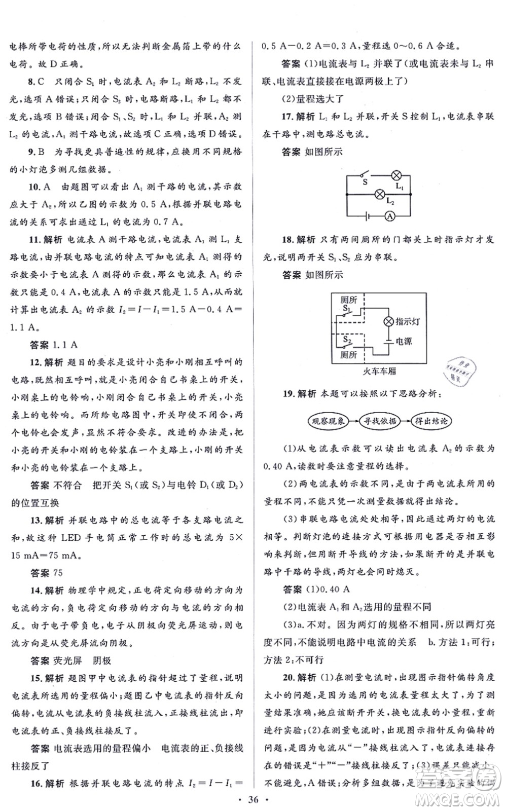 人民教育出版社2021同步解析與測評學(xué)考練九年級物理全一冊人教版答案