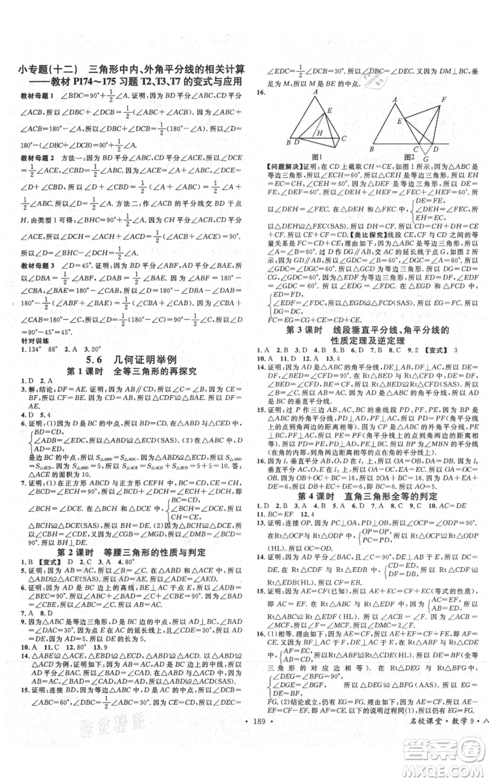 廣東經(jīng)濟出版社2021名校課堂八年級上冊數(shù)學青島版參考答案