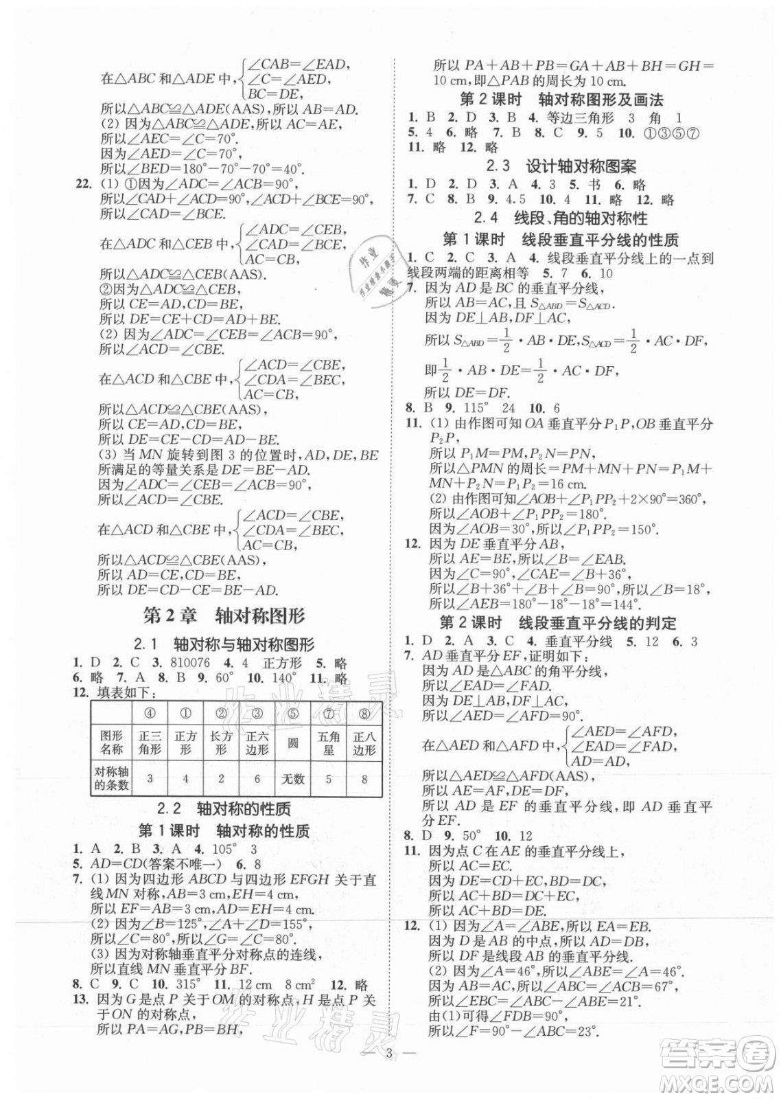 江蘇鳳凰美術(shù)出版社2021南通小題課時提優(yōu)作業(yè)本八年級數(shù)學(xué)上冊江蘇版答案