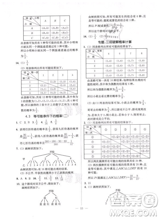 江蘇鳳凰美術(shù)出版社2021南通小題課時(shí)提優(yōu)作業(yè)本九年級(jí)數(shù)學(xué)上冊(cè)江蘇版答案