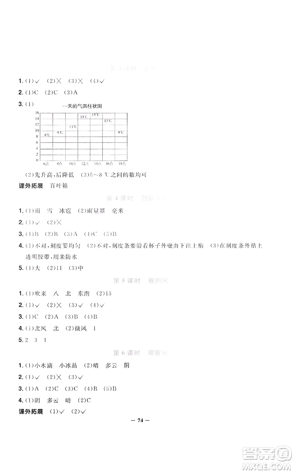 江西教育出版社2021陽光同學課時優(yōu)化作業(yè)三年級科學上冊JK教科版答案