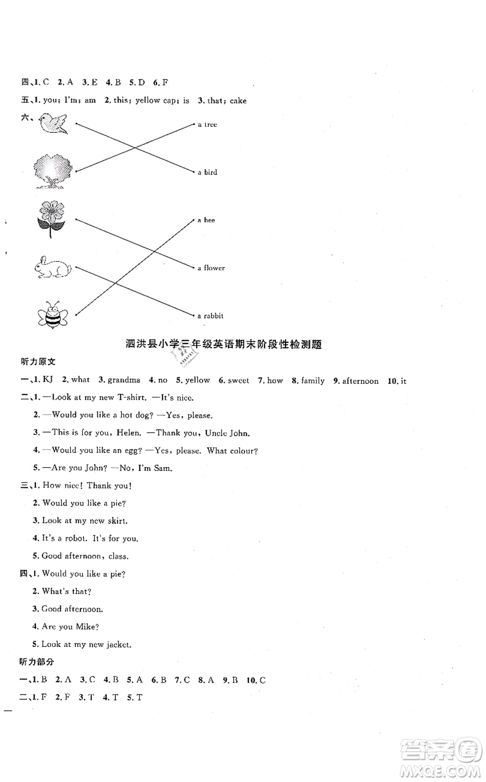 江西教育出版社2021陽光同學(xué)課時優(yōu)化作業(yè)三年級英語上冊YL譯林版淮宿連專版答案