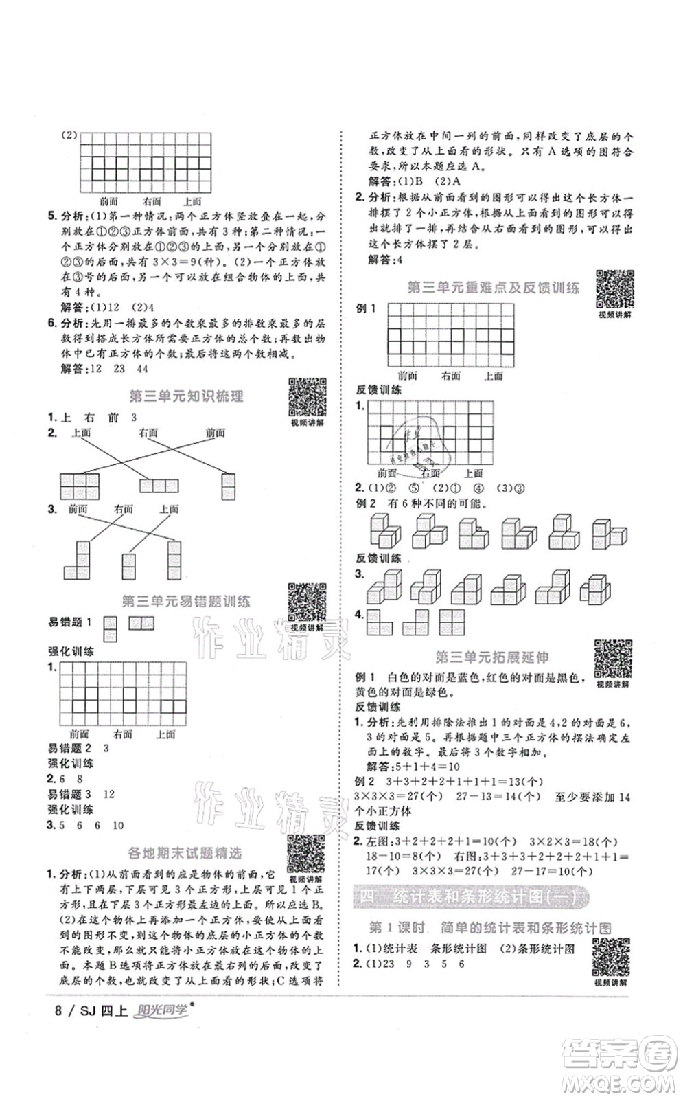 江西教育出版社2021陽光同學(xué)課時優(yōu)化作業(yè)四年級數(shù)學(xué)上冊SJ蘇教版答案