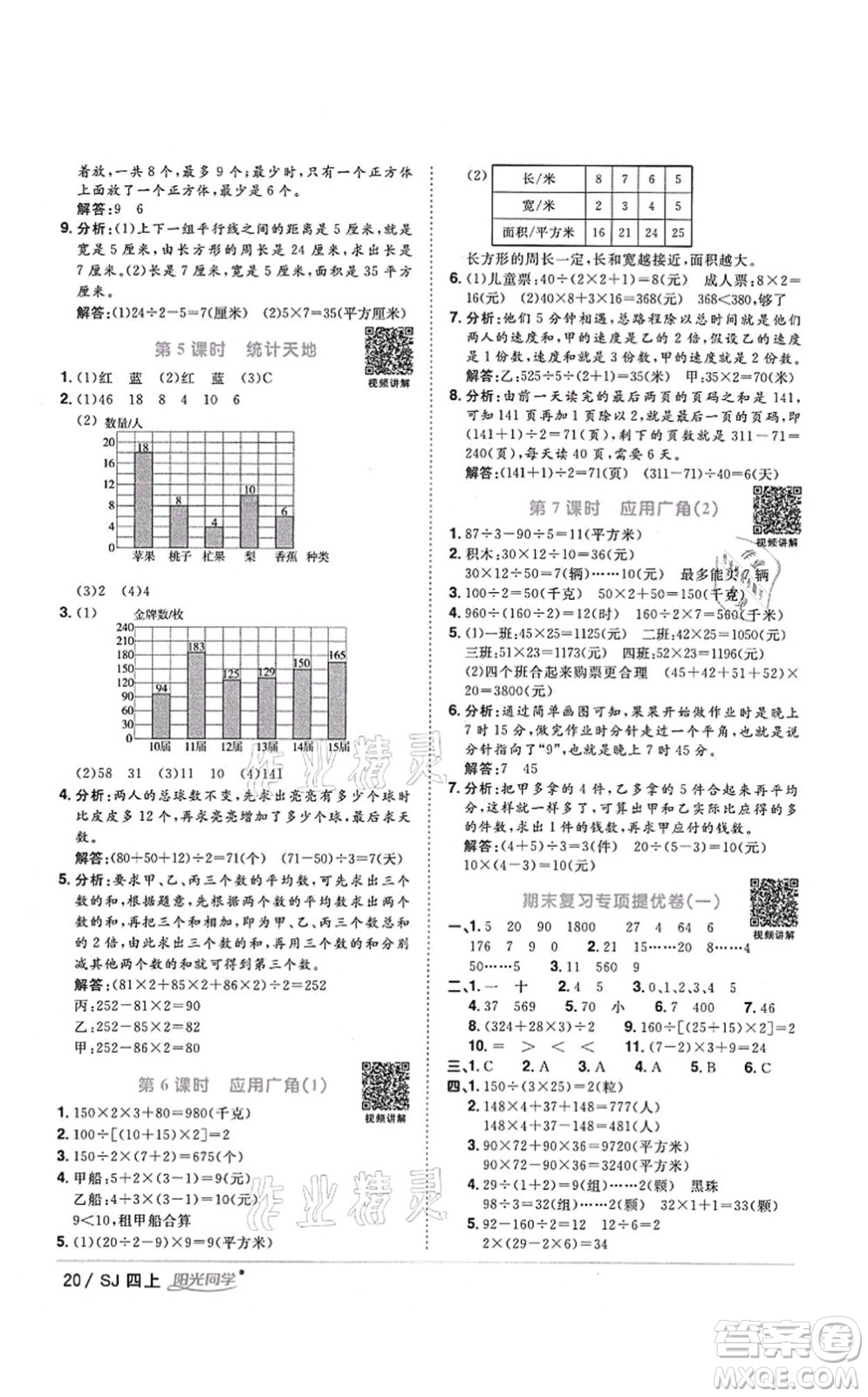 江西教育出版社2021陽光同學(xué)課時優(yōu)化作業(yè)四年級數(shù)學(xué)上冊SJ蘇教版答案