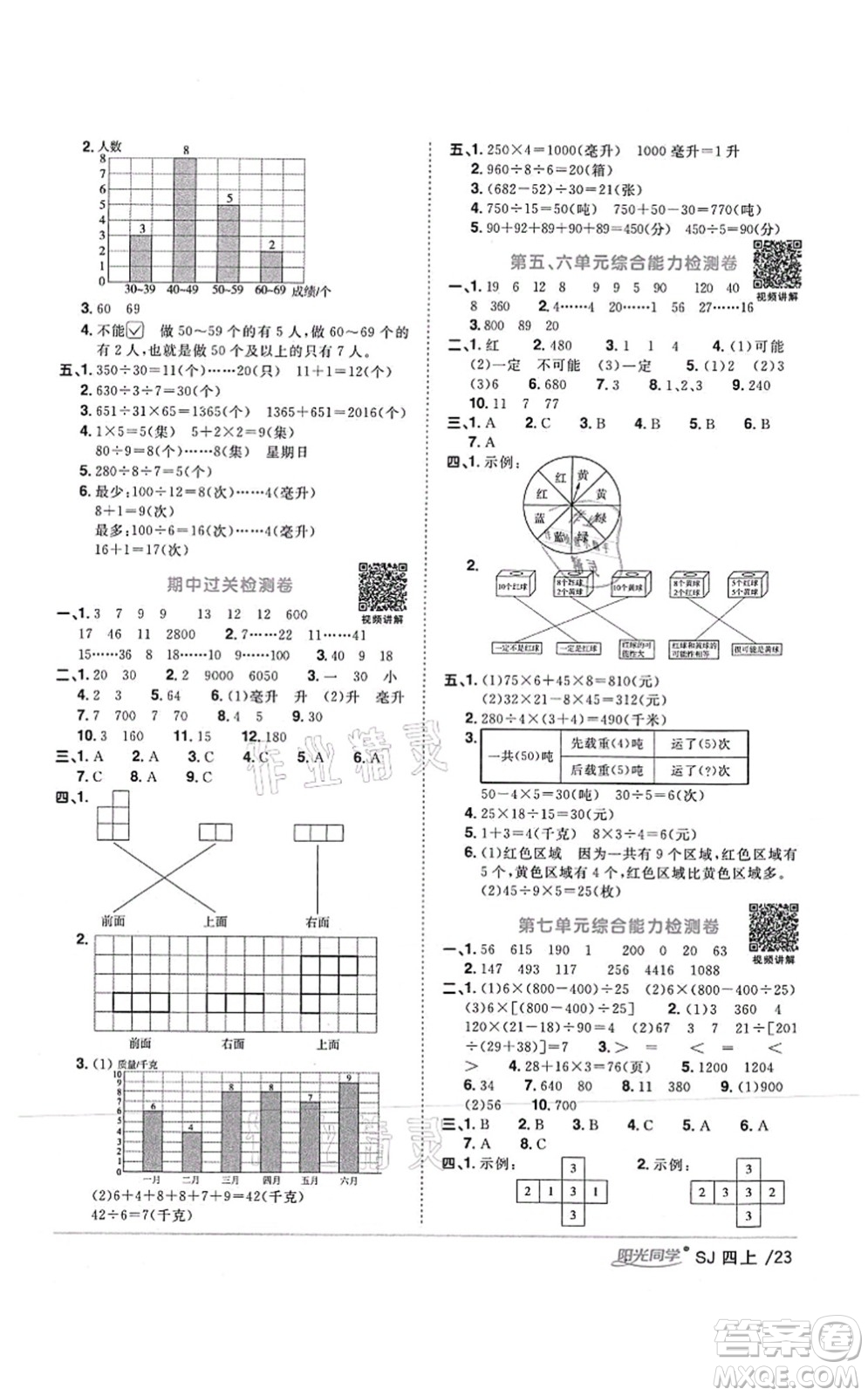 江西教育出版社2021陽光同學(xué)課時優(yōu)化作業(yè)四年級數(shù)學(xué)上冊SJ蘇教版答案