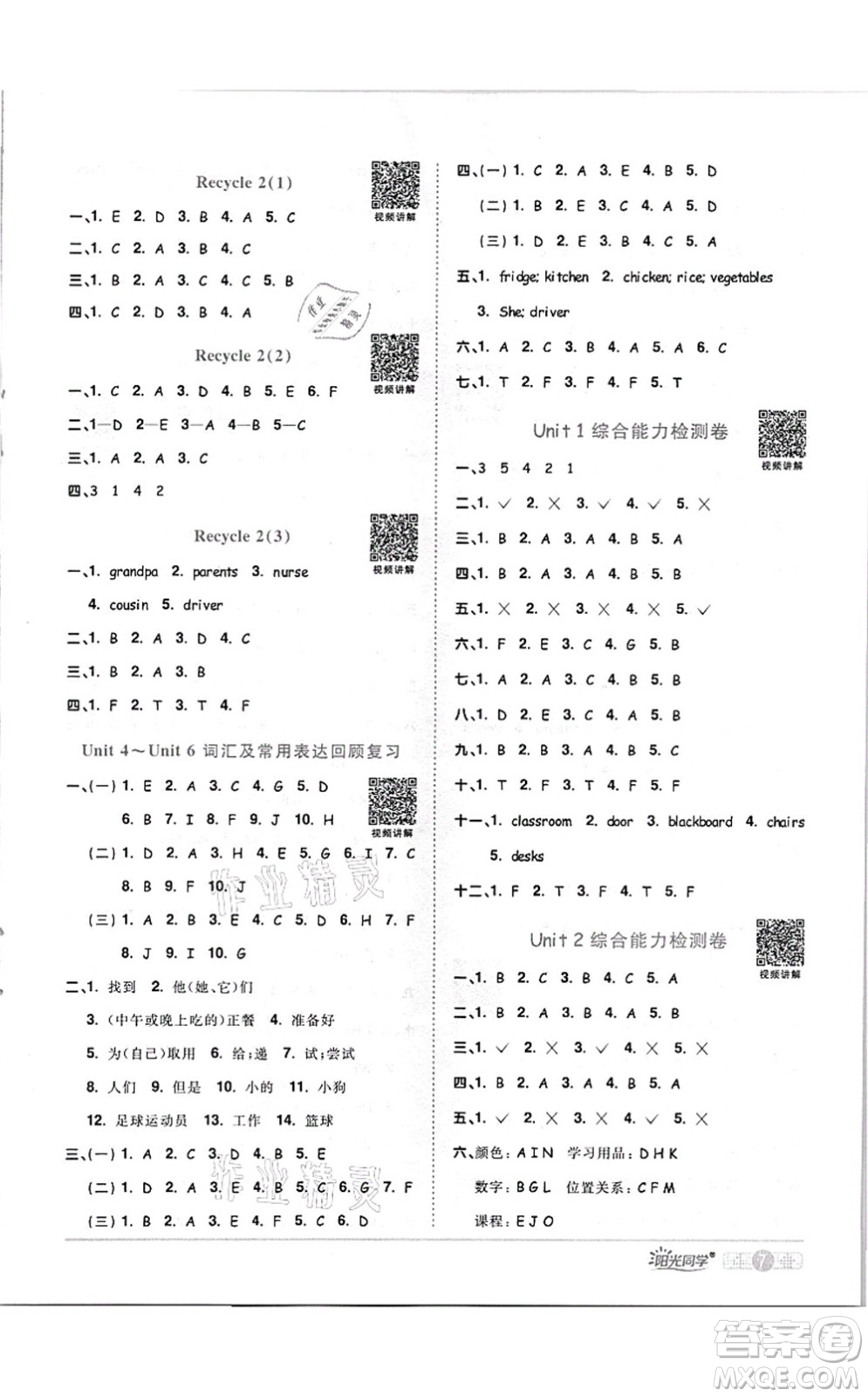 江西教育出版社2021陽(yáng)光同學(xué)課時(shí)優(yōu)化作業(yè)四年級(jí)英語(yǔ)上冊(cè)PEP版答案