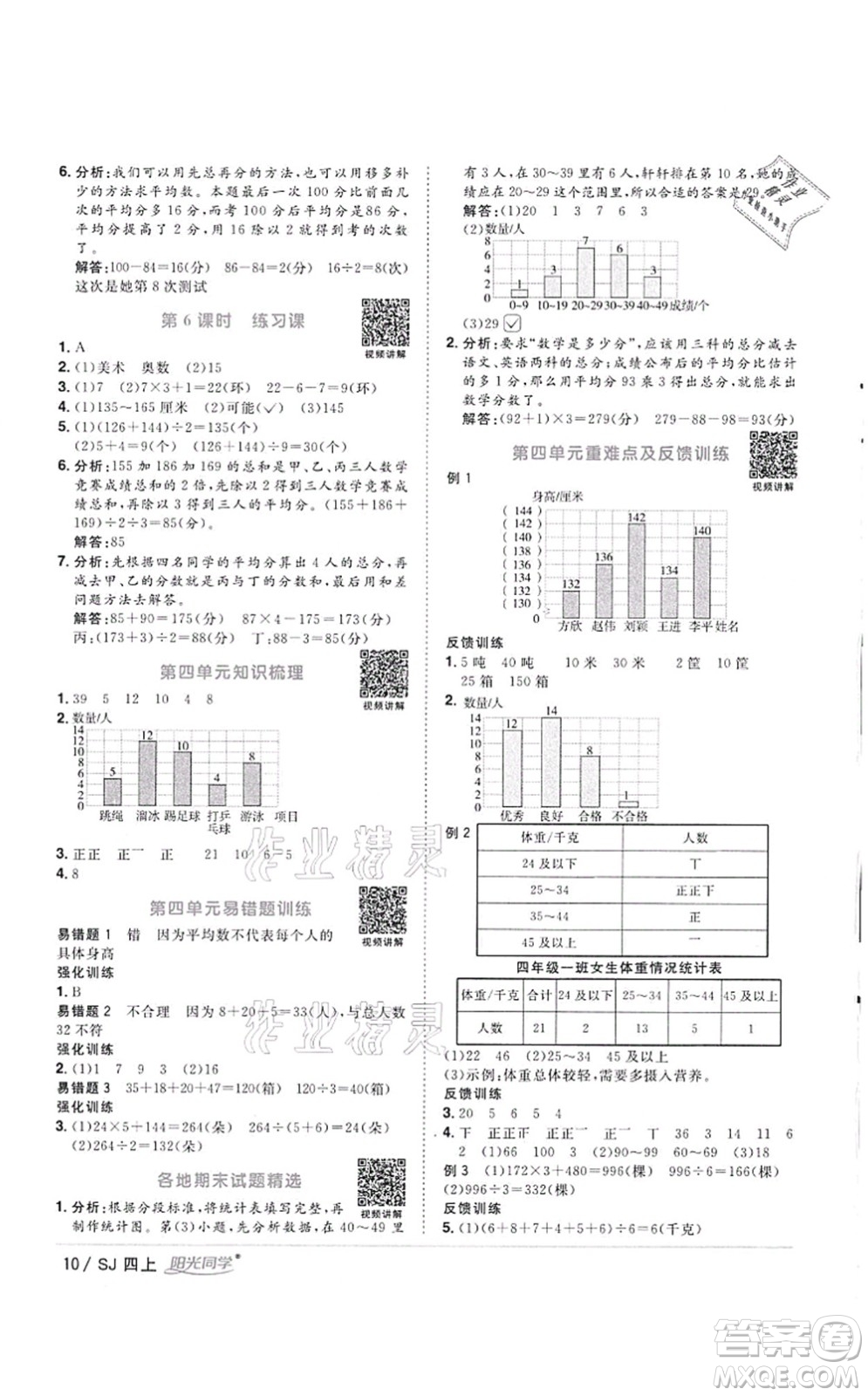 江西教育出版社2021陽(yáng)光同學(xué)課時(shí)優(yōu)化作業(yè)四年級(jí)數(shù)學(xué)上冊(cè)SJ蘇教版徐州專版答案