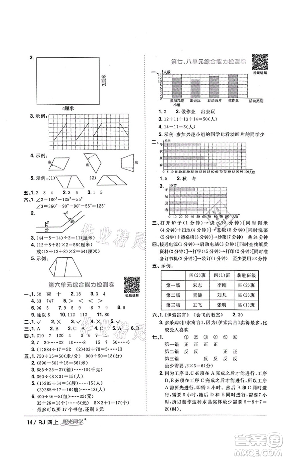 江西教育出版社2021陽(yáng)光同學(xué)課時(shí)優(yōu)化作業(yè)四年級(jí)數(shù)學(xué)上冊(cè)RJ人教版湖北專版答案