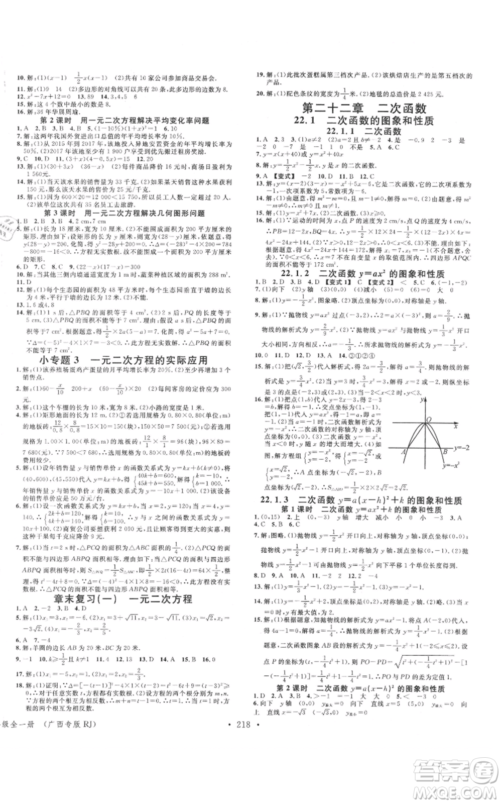 廣東經濟出版社2021名校課堂九年級數(shù)學人教版廣西專版參考答案