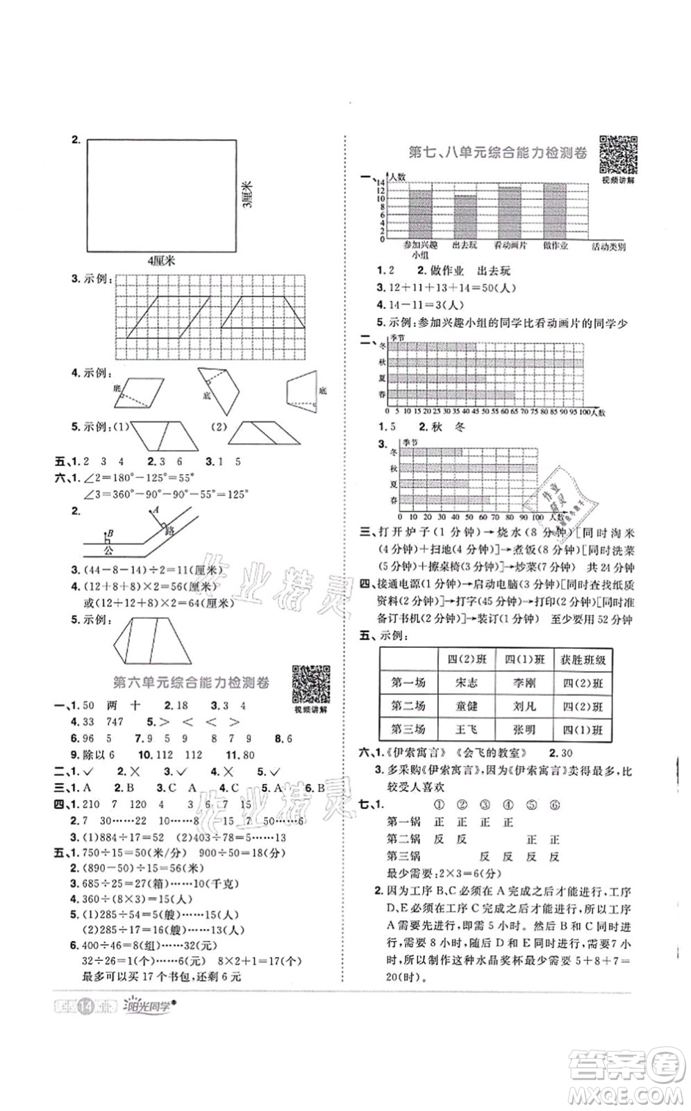 江西教育出版社2021陽光同學(xué)課時(shí)優(yōu)化作業(yè)四年級(jí)數(shù)學(xué)上冊(cè)RJ人教版菏澤專版答案