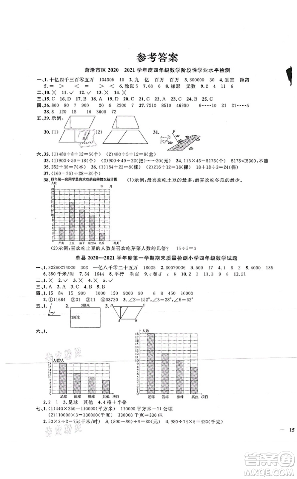 江西教育出版社2021陽光同學(xué)課時(shí)優(yōu)化作業(yè)四年級(jí)數(shù)學(xué)上冊(cè)RJ人教版菏澤專版答案