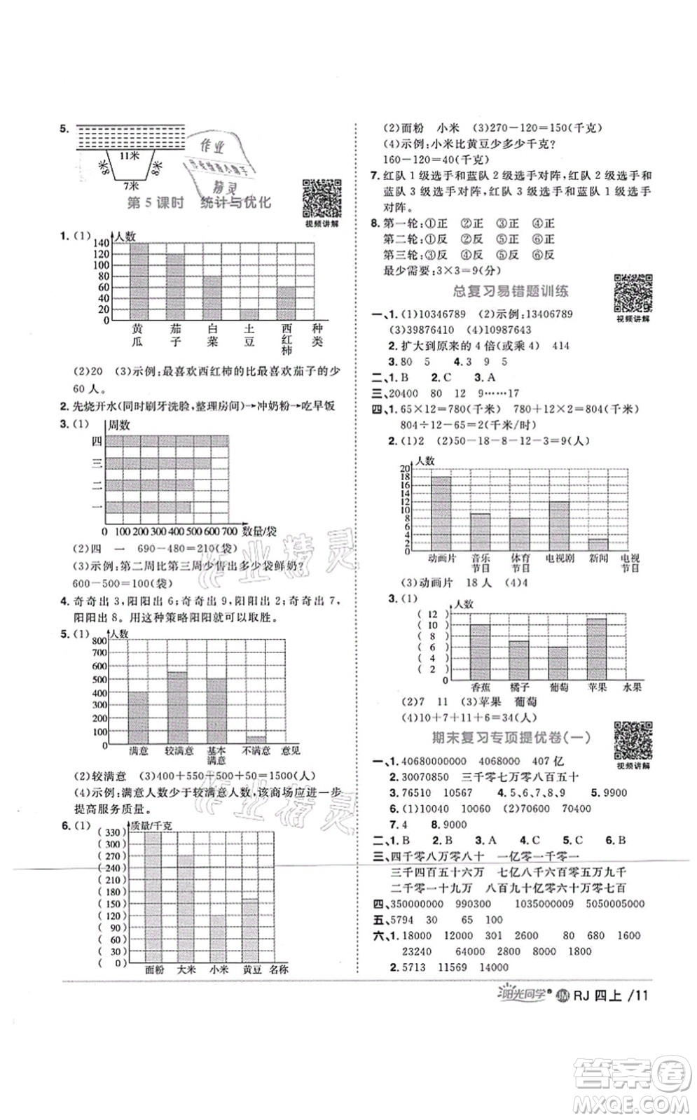 江西教育出版社2021陽光同學(xué)課時(shí)優(yōu)化作業(yè)四年級數(shù)學(xué)上冊RJ人教版江門專版答案