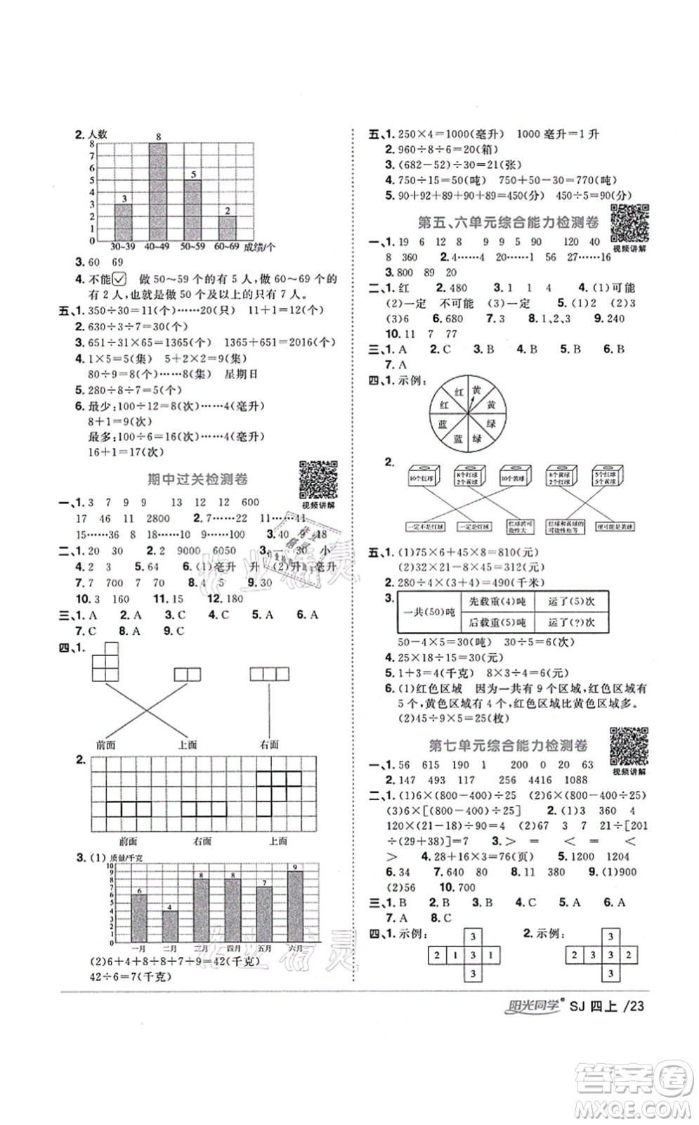 江西教育出版社2021陽光同學(xué)課時優(yōu)化作業(yè)四年級數(shù)學(xué)上冊SJ蘇教版寧德專版答案