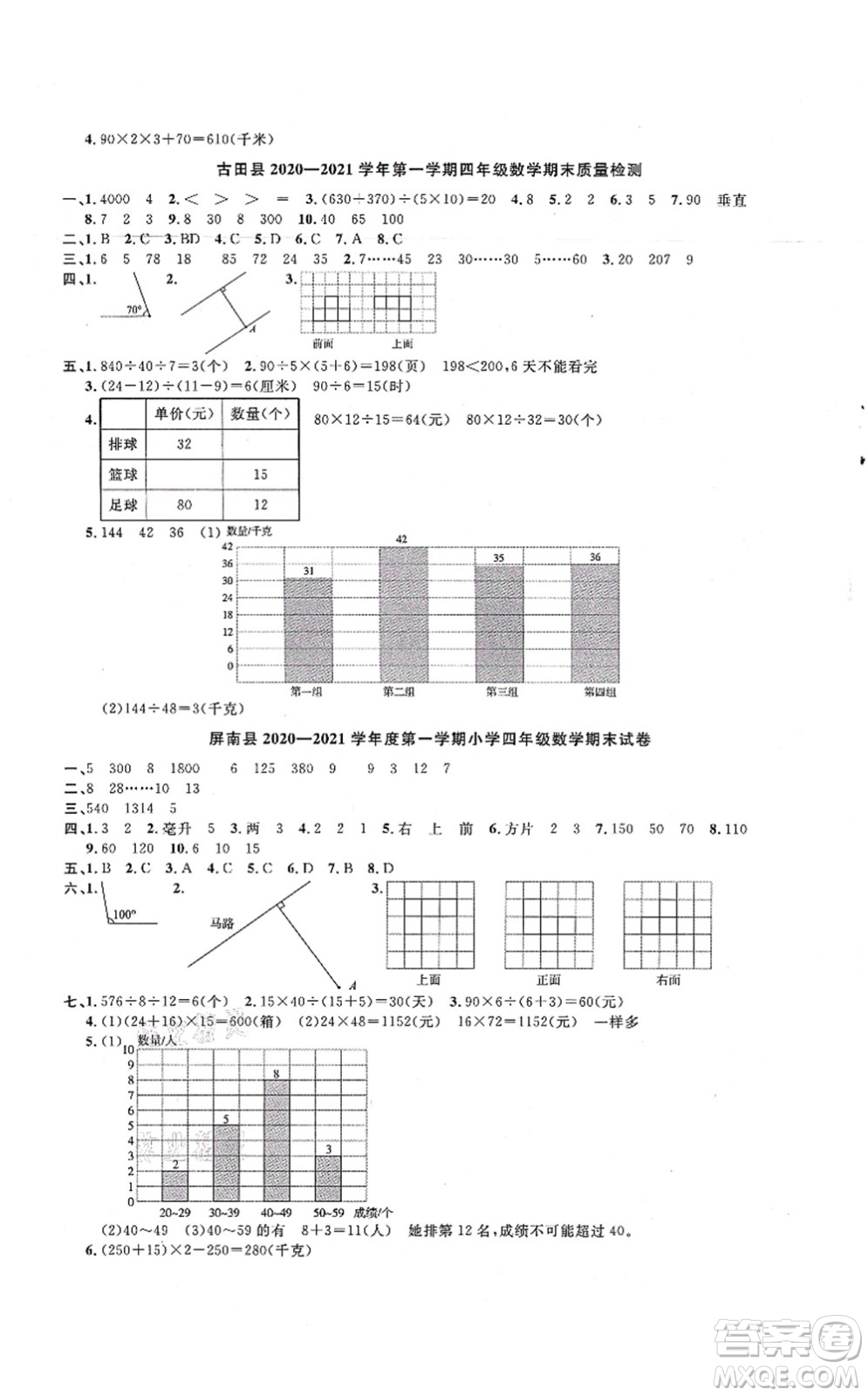 江西教育出版社2021陽光同學(xué)課時優(yōu)化作業(yè)四年級數(shù)學(xué)上冊SJ蘇教版寧德專版答案