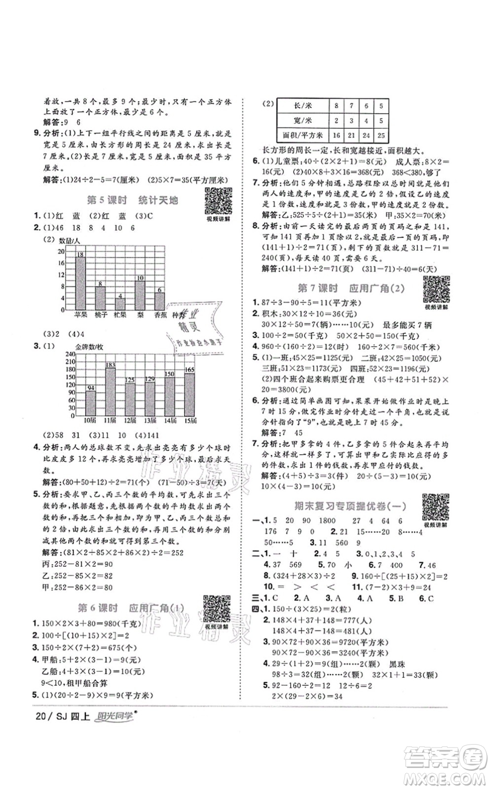 江西教育出版社2021陽光同學(xué)課時優(yōu)化作業(yè)四年級數(shù)學(xué)上冊SJ蘇教版淮宿連專版答案