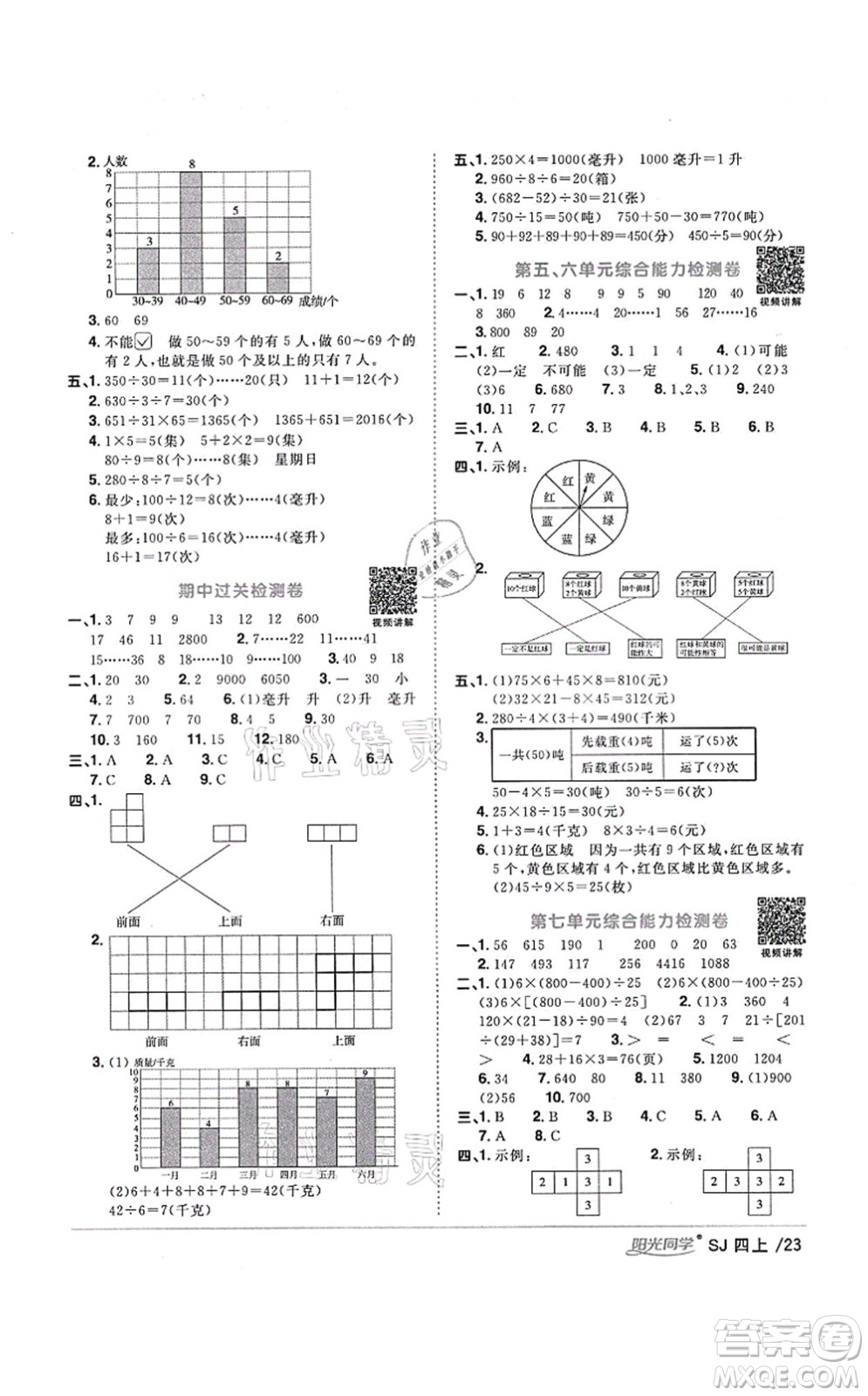 江西教育出版社2021陽光同學(xué)課時優(yōu)化作業(yè)四年級數(shù)學(xué)上冊SJ蘇教版淮宿連專版答案