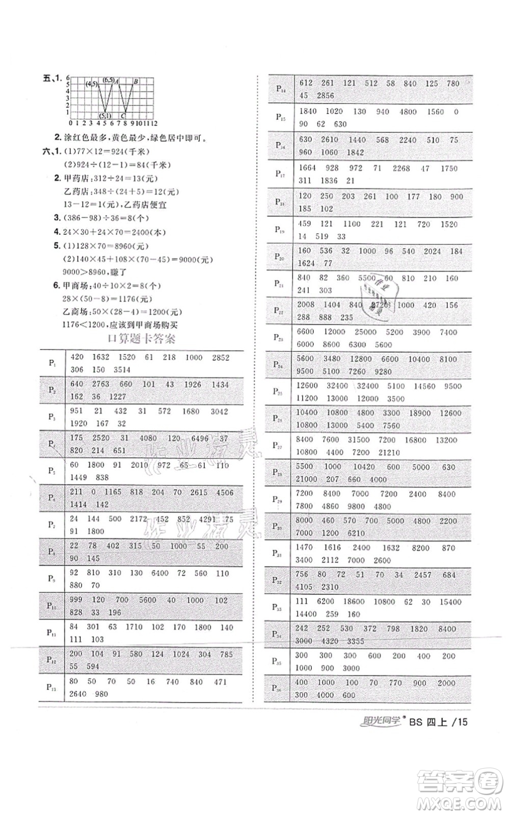 江西教育出版社2021陽(yáng)光同學(xué)課時(shí)優(yōu)化作業(yè)四年級(jí)數(shù)學(xué)上冊(cè)BS北師版四川專(zhuān)版答案