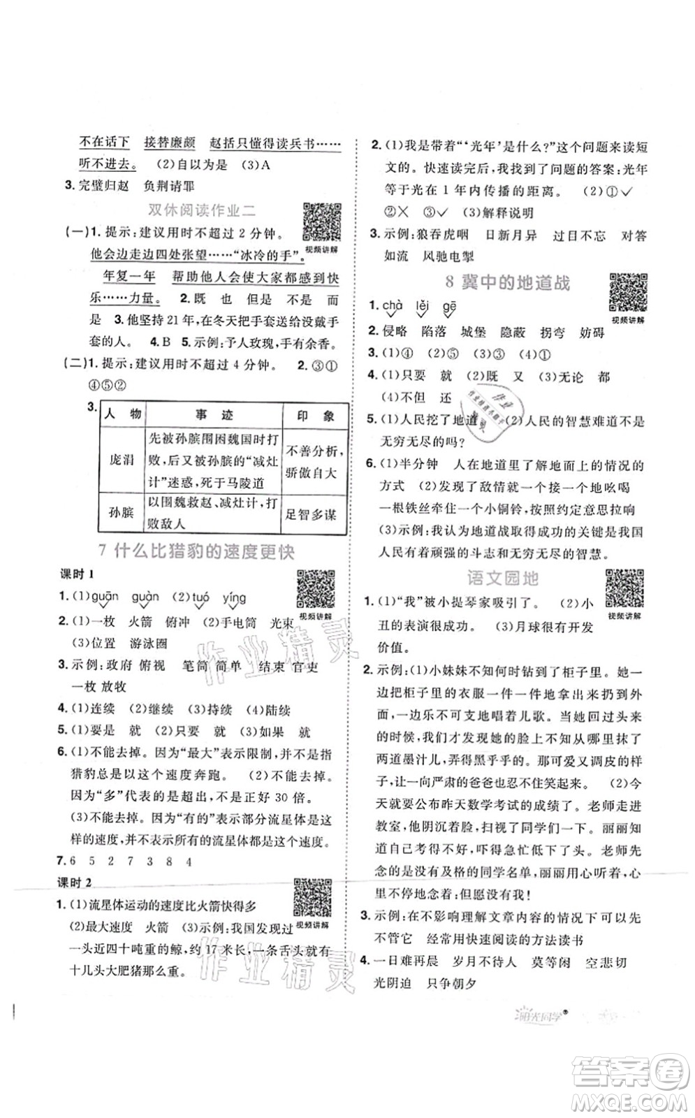 江西教育出版社2021陽(yáng)光同學(xué)課時(shí)優(yōu)化作業(yè)五年級(jí)語(yǔ)文上冊(cè)RJ人教版菏澤專(zhuān)版答案