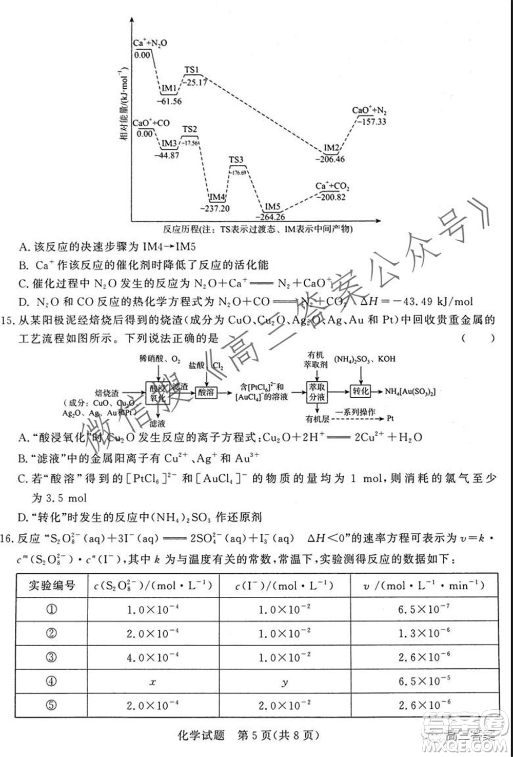 2022屆普通高等學(xué)校全國(guó)統(tǒng)一招生考試青桐鳴10月大聯(lián)考化學(xué)試題及答案