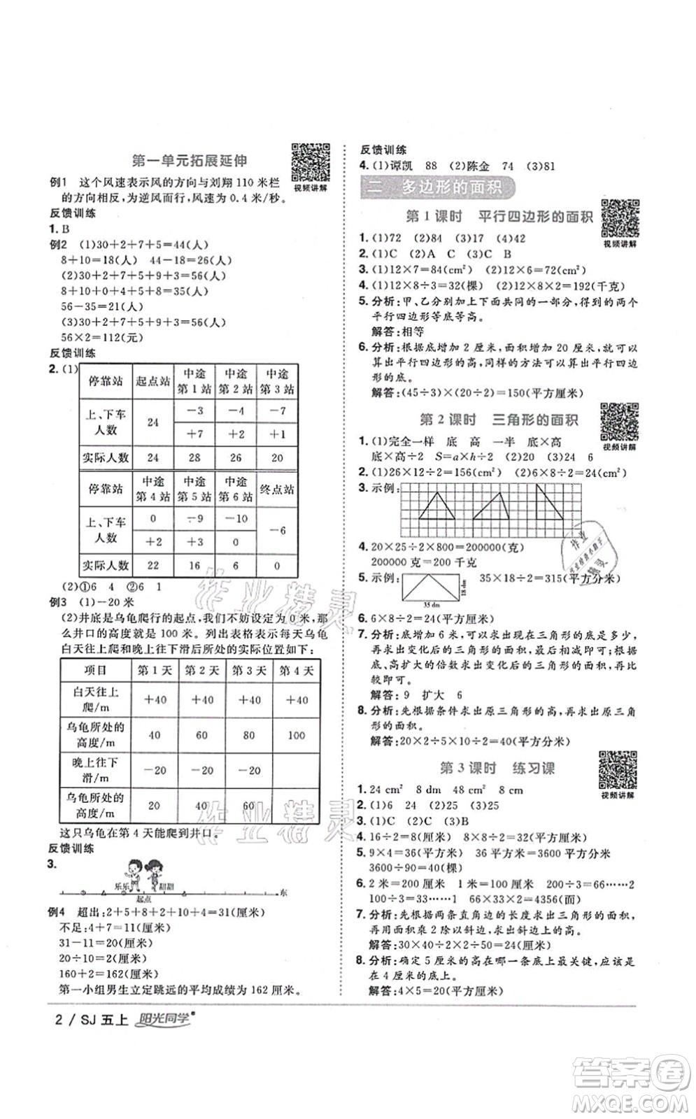 江西教育出版社2021陽光同學(xué)課時優(yōu)化作業(yè)五年級數(shù)學(xué)上冊SJ蘇教版淮宿連專版答案