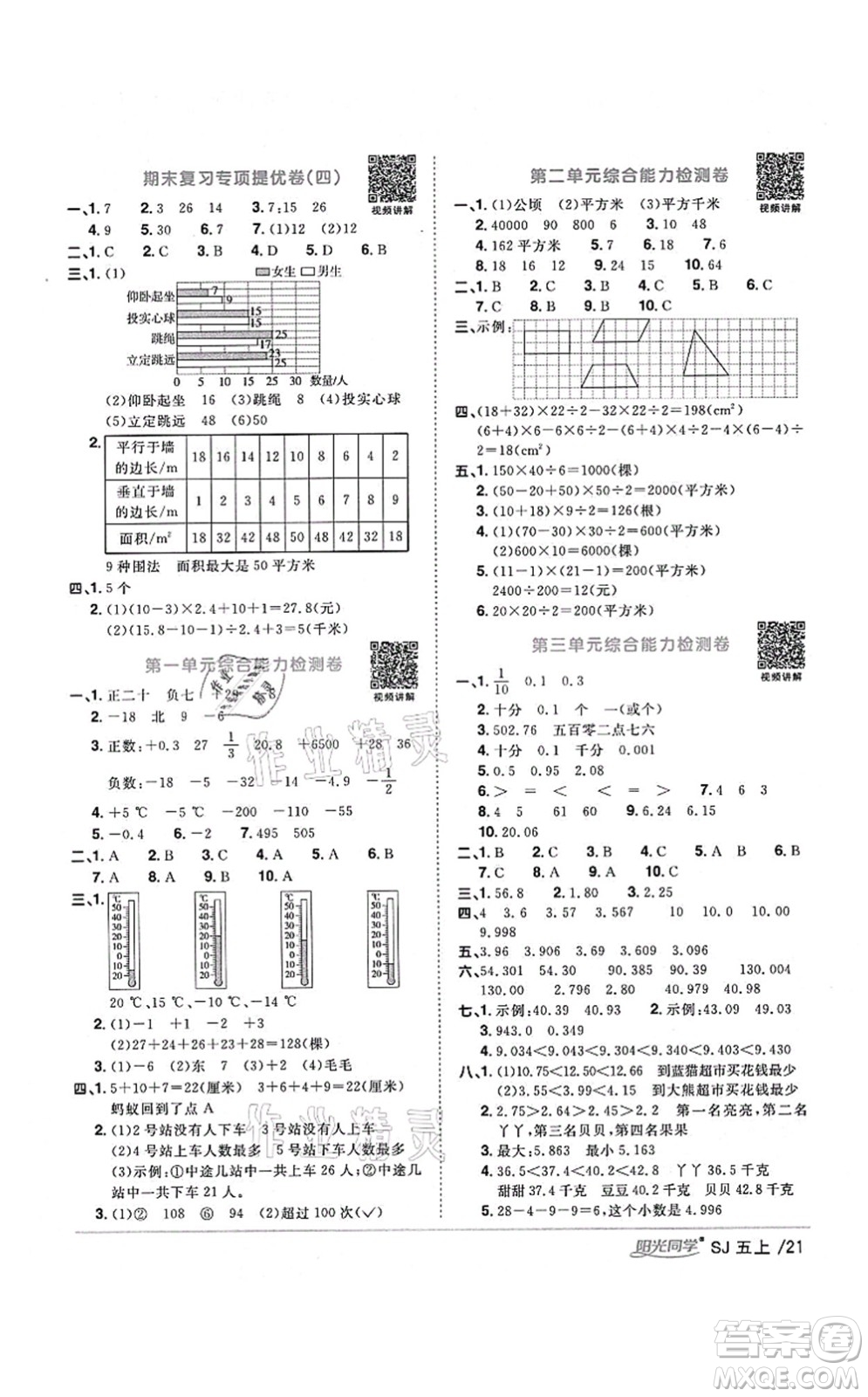 江西教育出版社2021陽光同學(xué)課時優(yōu)化作業(yè)五年級數(shù)學(xué)上冊SJ蘇教版淮宿連專版答案