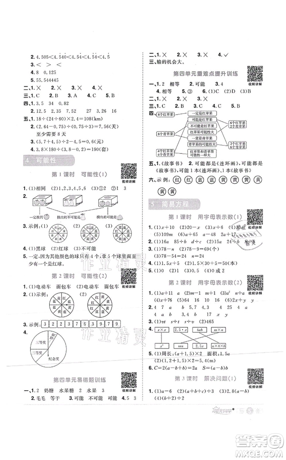 江西教育出版社2021陽光同學(xué)課時(shí)優(yōu)化作業(yè)五年級(jí)數(shù)學(xué)上冊(cè)RJ人教版菏澤專版答案