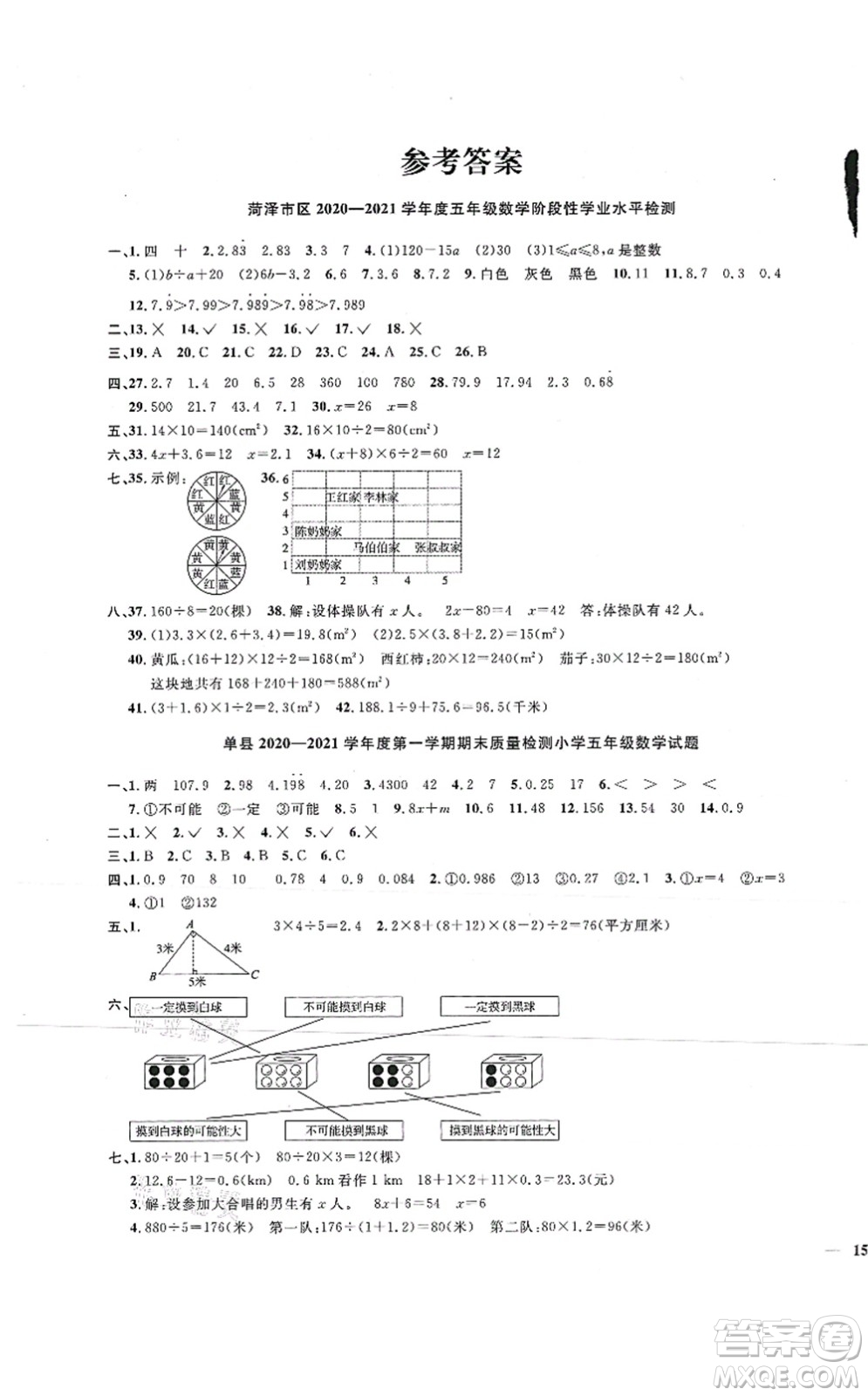 江西教育出版社2021陽光同學(xué)課時(shí)優(yōu)化作業(yè)五年級(jí)數(shù)學(xué)上冊(cè)RJ人教版菏澤專版答案