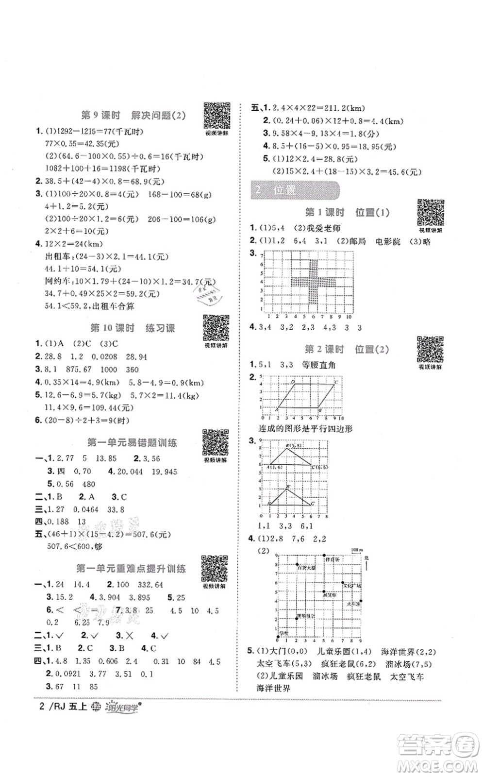 江西教育出版社2021陽光同學(xué)課時(shí)優(yōu)化作業(yè)五年級(jí)數(shù)學(xué)上冊(cè)RJ人教版江門專版答案