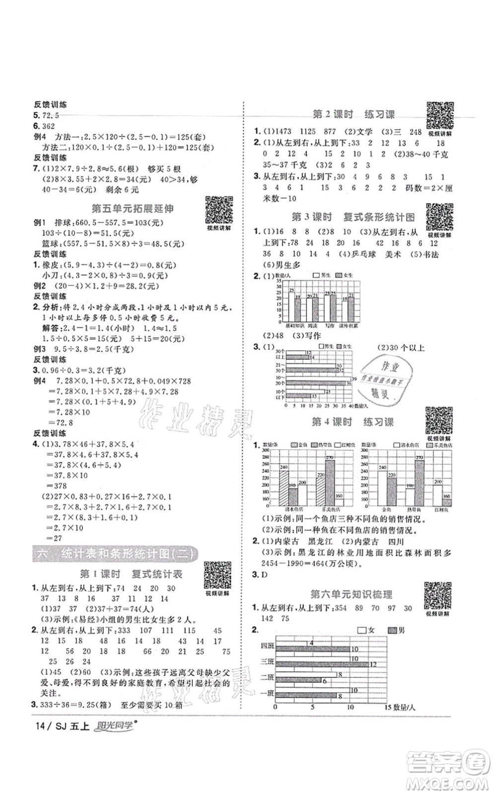 江西教育出版社2021陽光同學(xué)課時(shí)優(yōu)化作業(yè)五年級數(shù)學(xué)上冊SJ蘇教版寧德專版答案