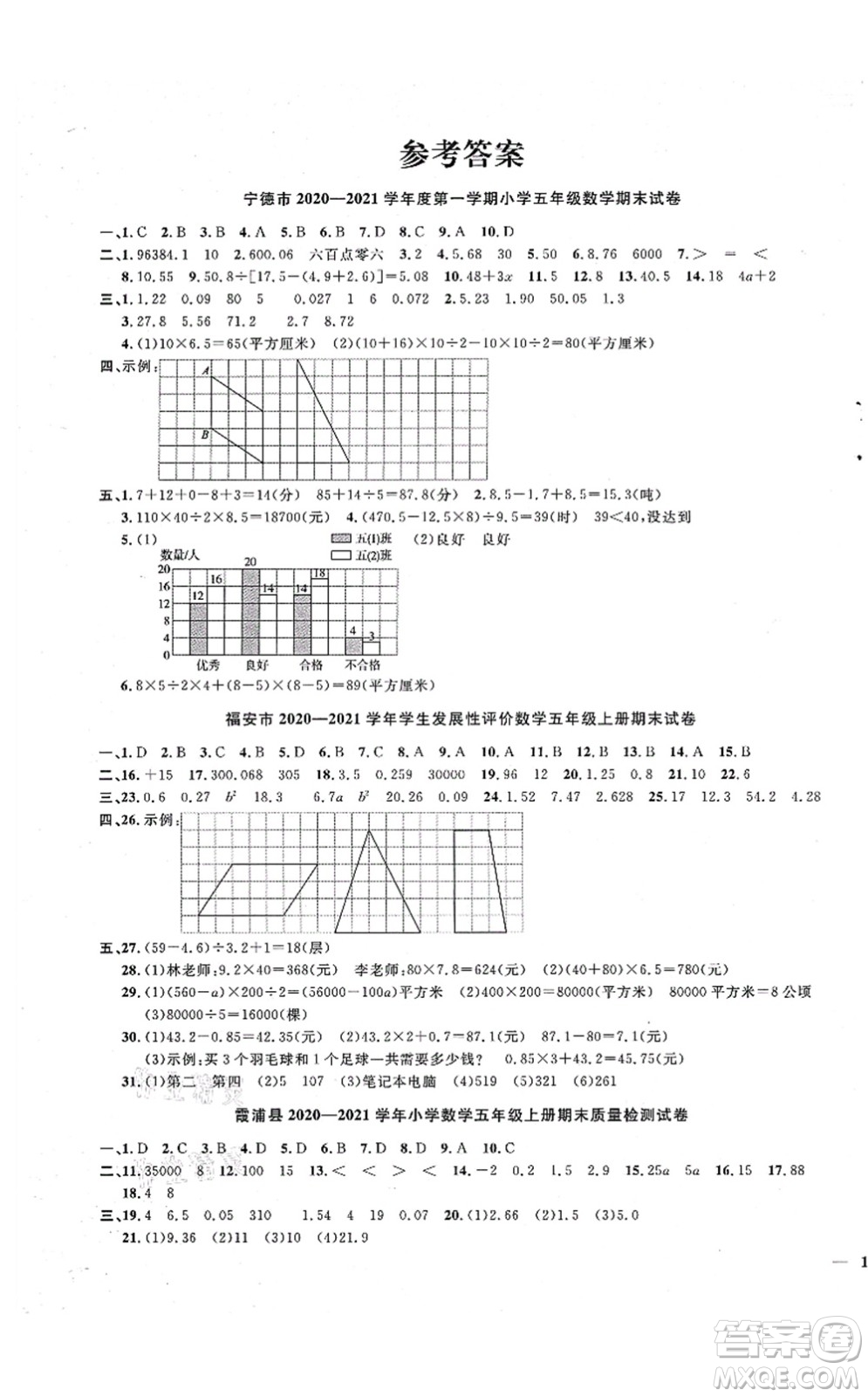 江西教育出版社2021陽光同學(xué)課時(shí)優(yōu)化作業(yè)五年級數(shù)學(xué)上冊SJ蘇教版寧德專版答案