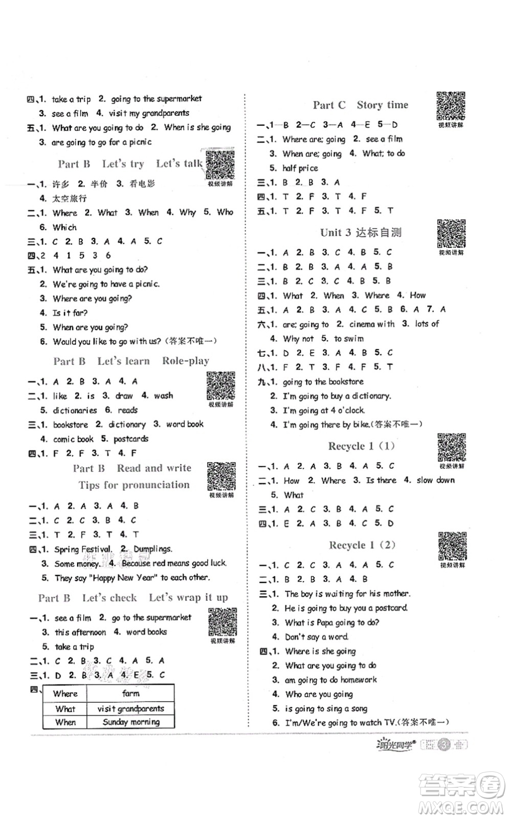 江西教育出版社2021陽光同學(xué)課時(shí)優(yōu)化作業(yè)六年級(jí)英語上冊(cè)PEP版答案