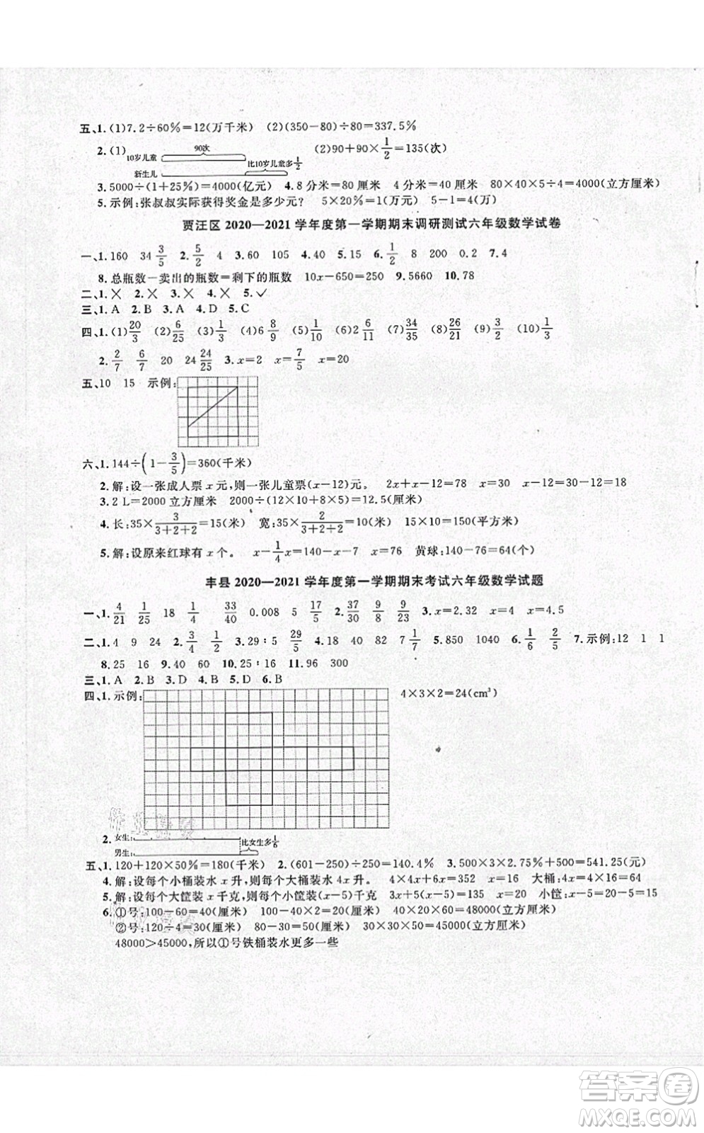 江西教育出版社2021陽光同學(xué)課時(shí)優(yōu)化作業(yè)六年級數(shù)學(xué)上冊SJ蘇教版徐州專版答案